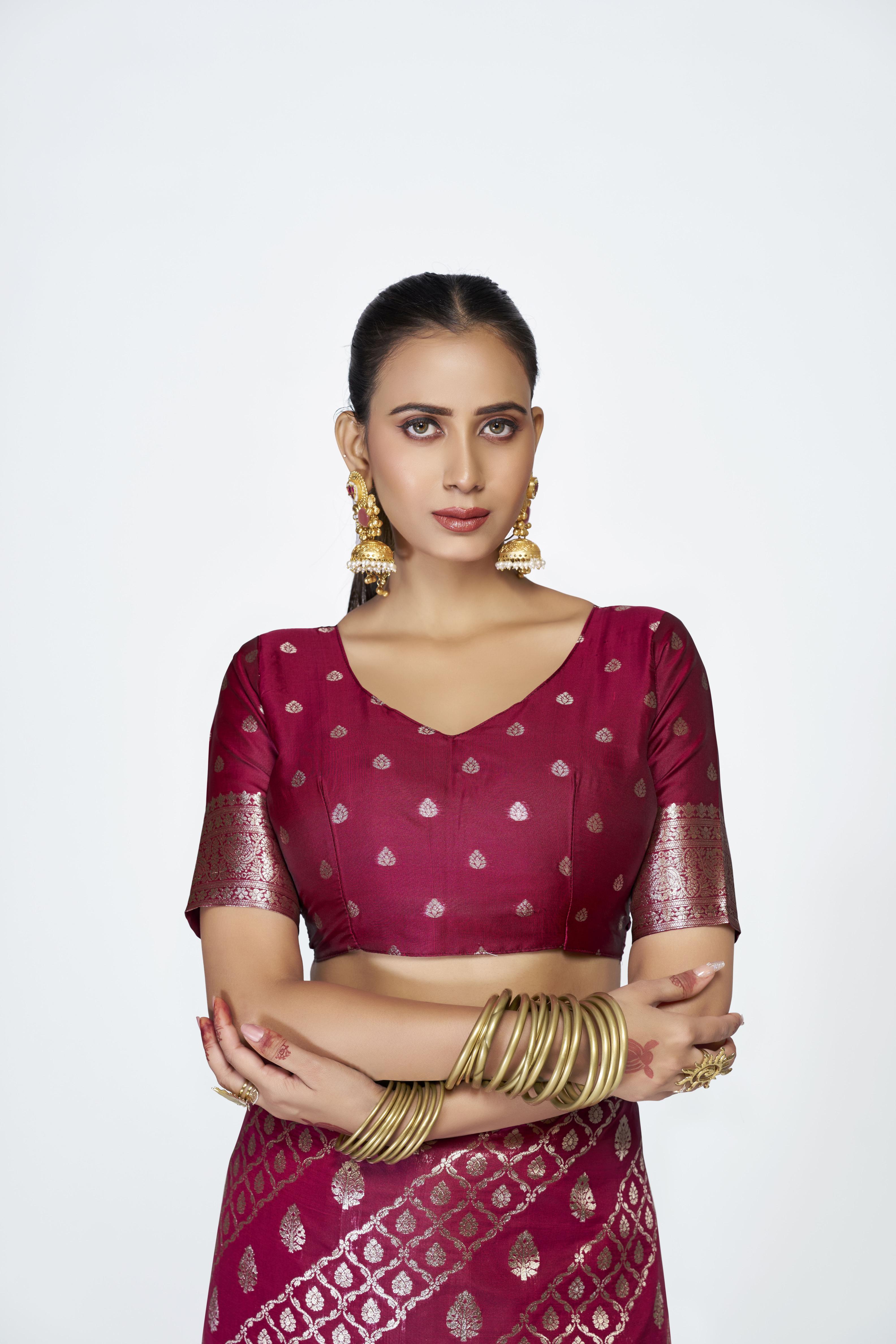 Burgundy Banarasi Silk Zari Designer Saree