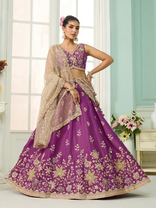 Burgundy Beige Georgette Lehenga Choli