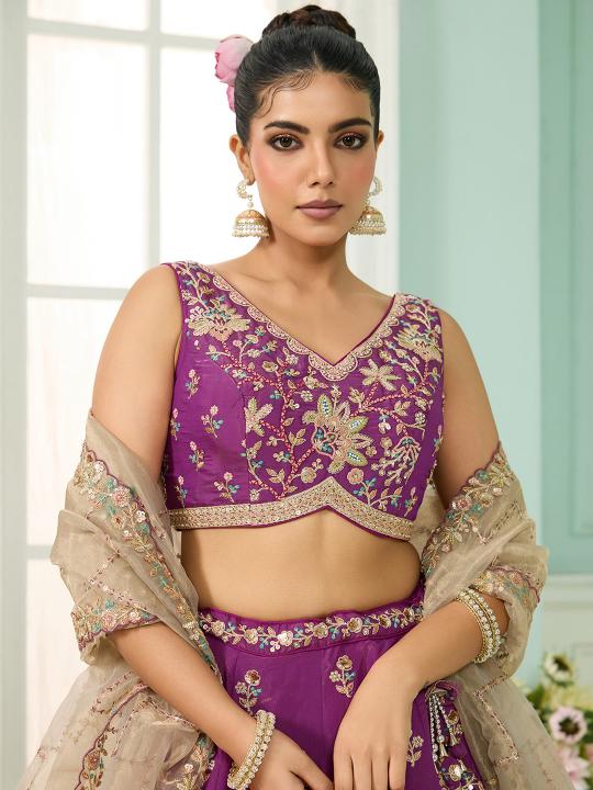 Burgundy Beige Georgette Lehenga Choli