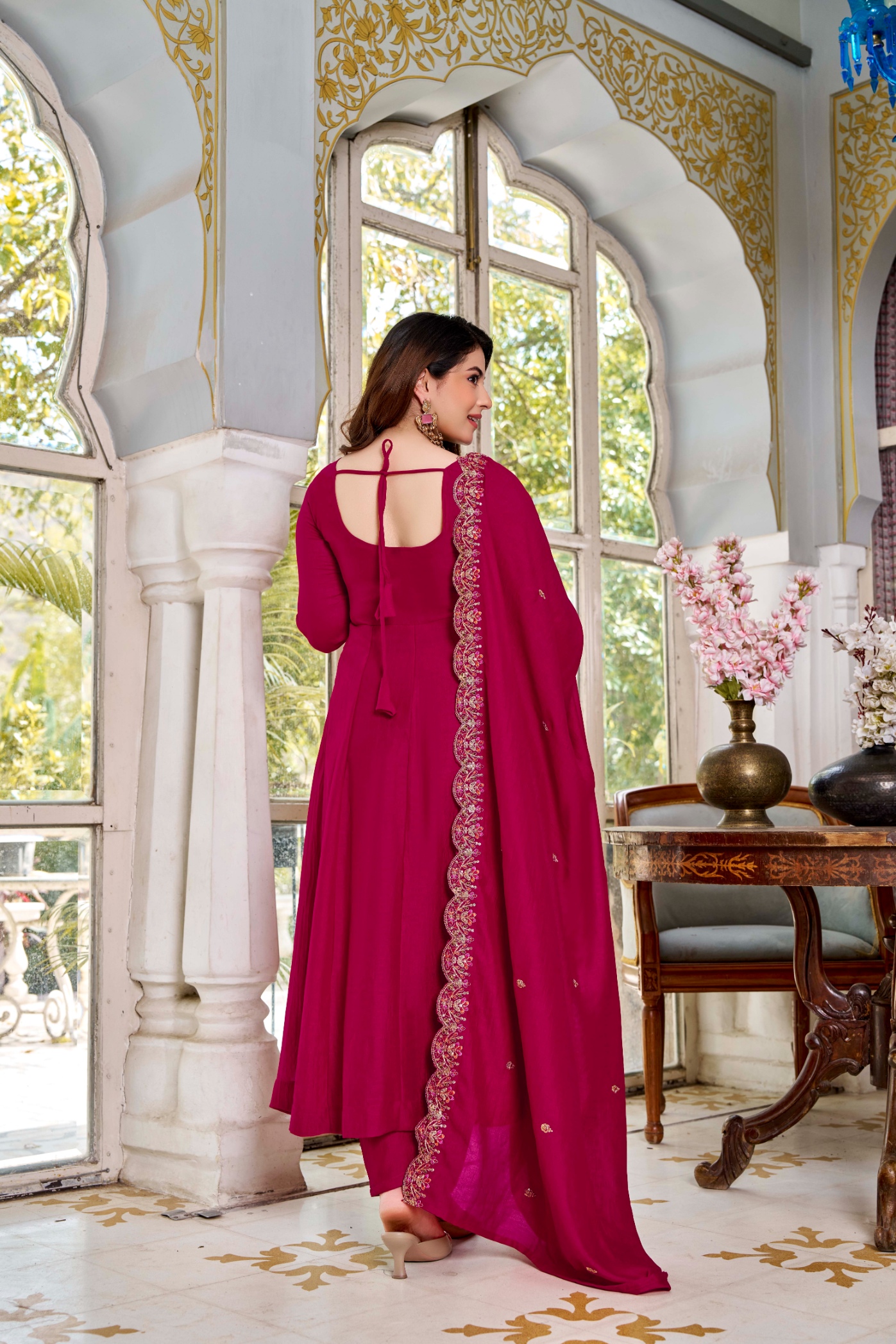 Burgundy Designer Embroidery Vichitra Anarkali Suit — alternate view