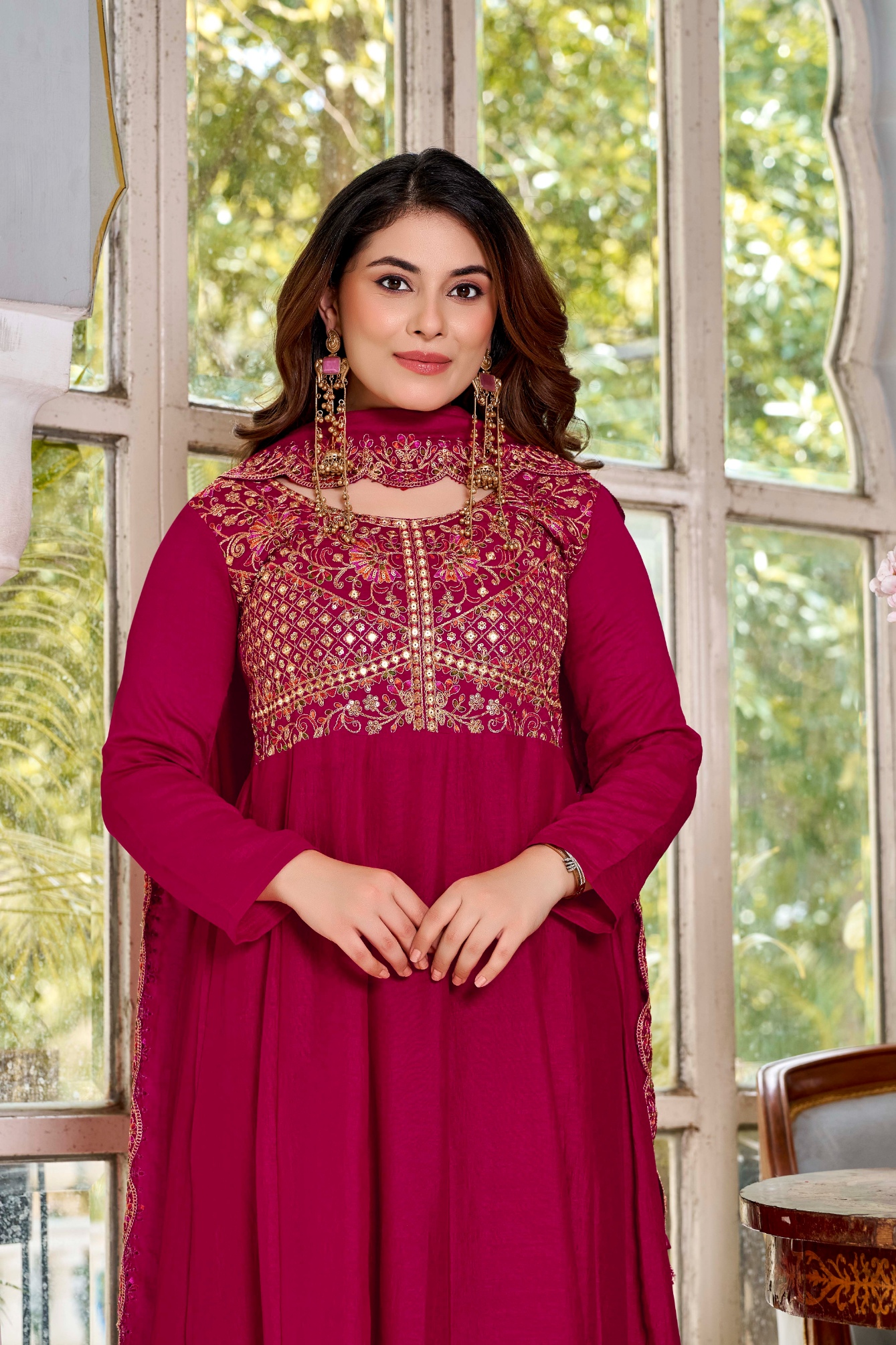 Burgundy Designer Embroidery Vichitra Anarkali Suit