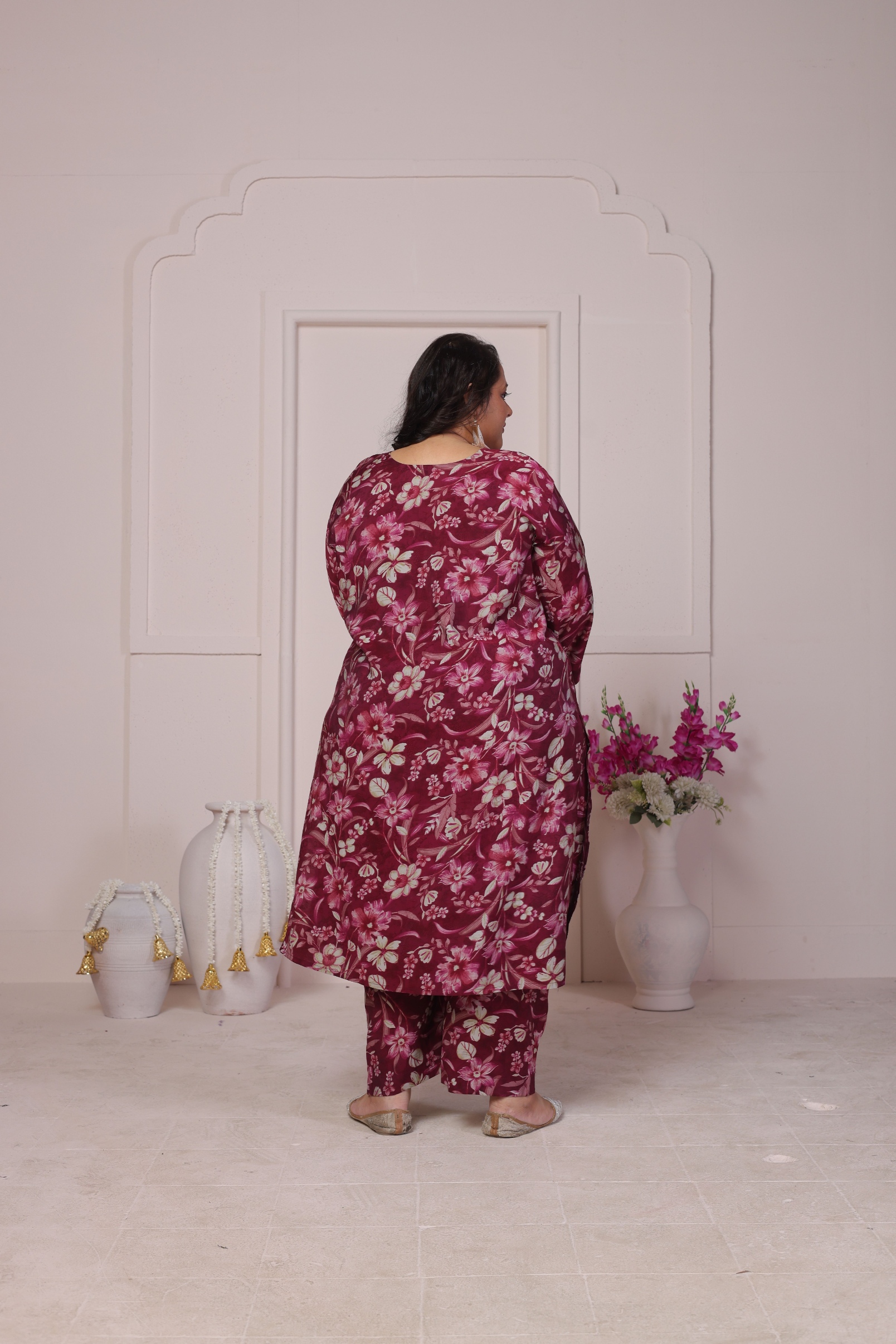 Burgundy Designer Printed Viscose Chanderi Kurti — alternate view