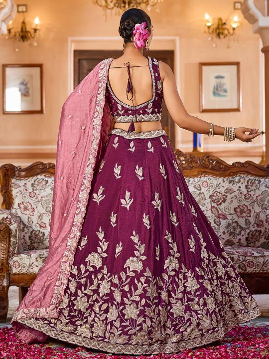 Burgundy Silk Embroidered Lehenga Choli — alternate view