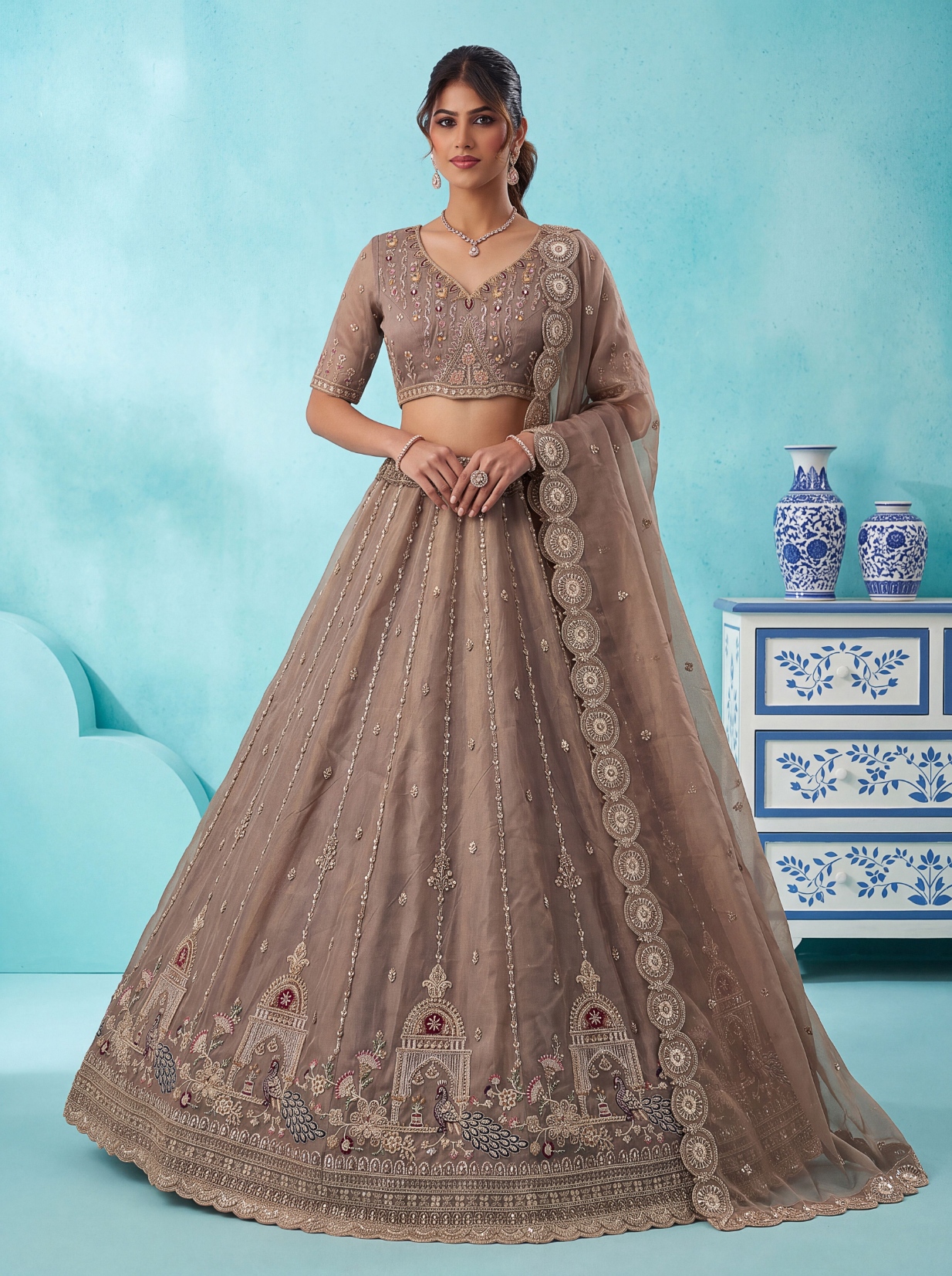 Cadet Peacock Zari Silk Bridal Lehenga