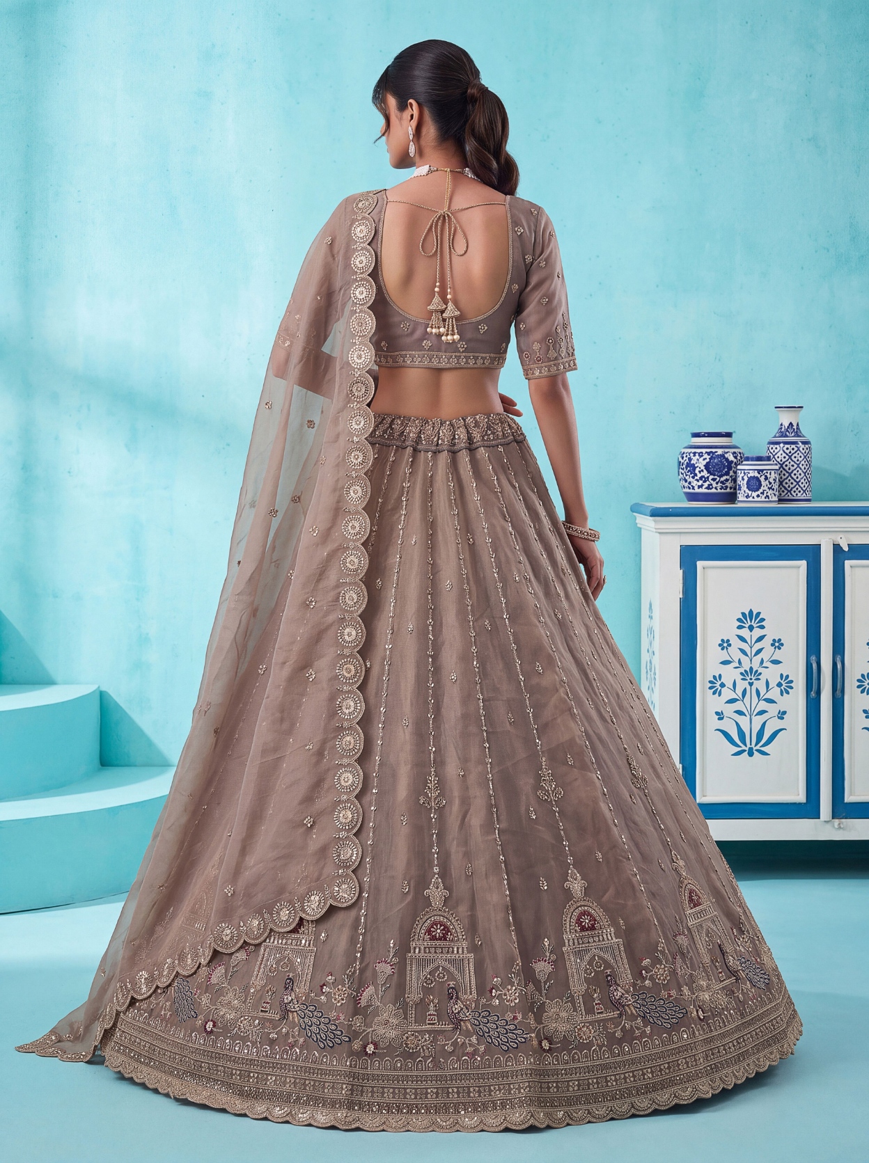 Cadet Peacock Zari Silk Bridal Lehenga — alternate view