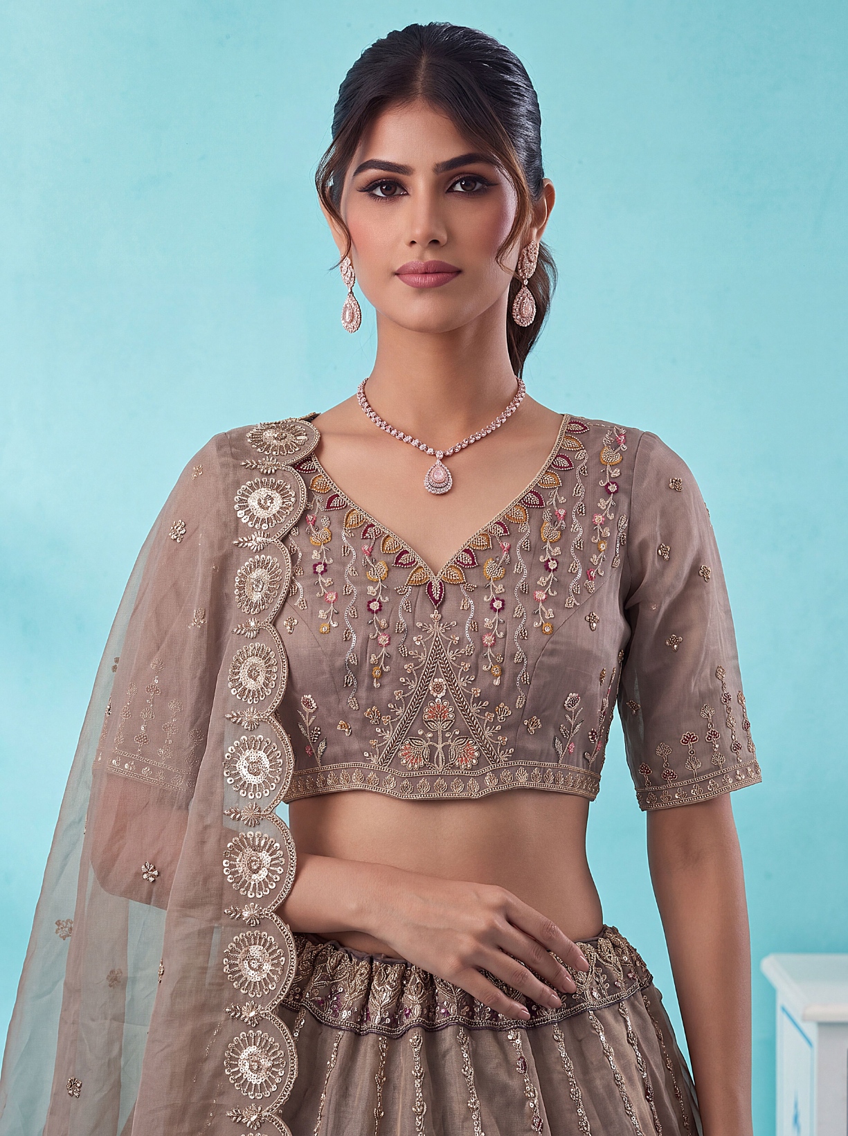 Cadet Peacock Zari Silk Bridal Lehenga