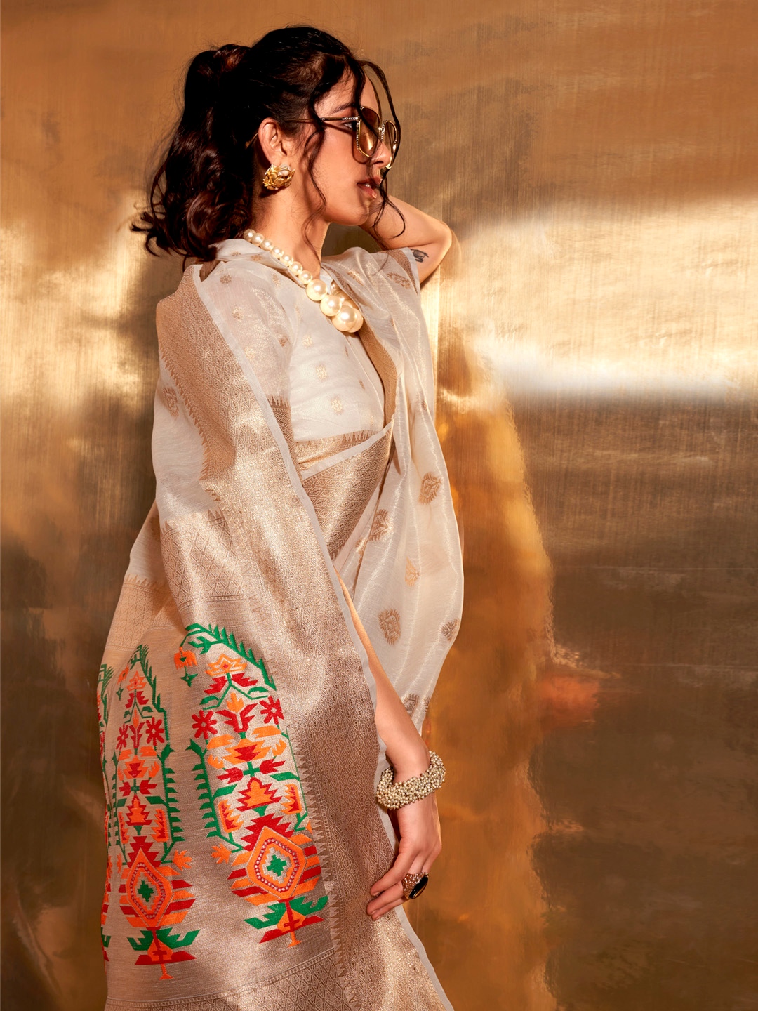 Celestine Cream Tissue Silk Saree — alternate view