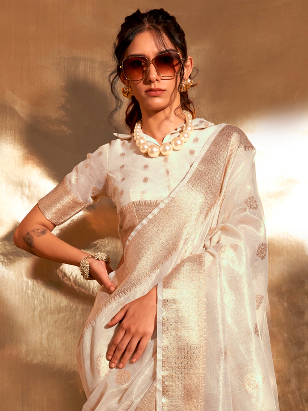 Celestine Cream Tissue Silk Saree