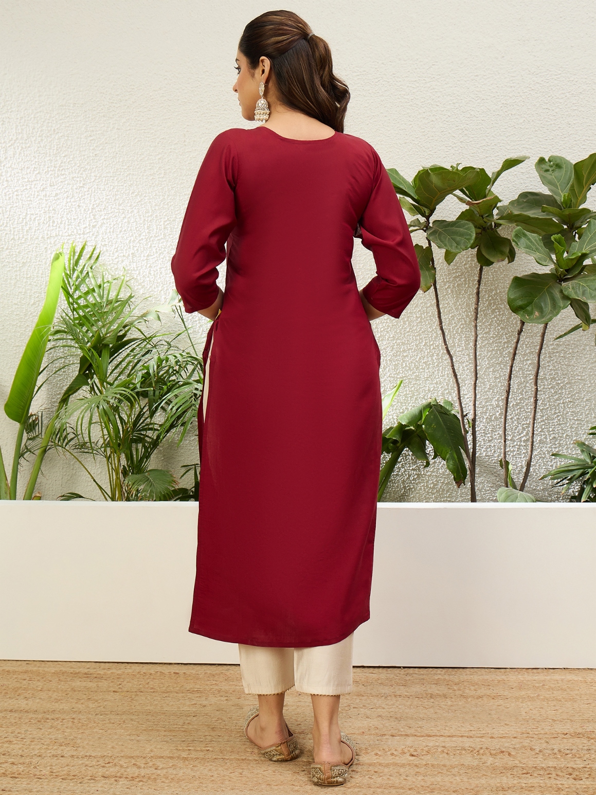 Cherry Embroidered Pattern Embroidery Silk Kurti — alternate view