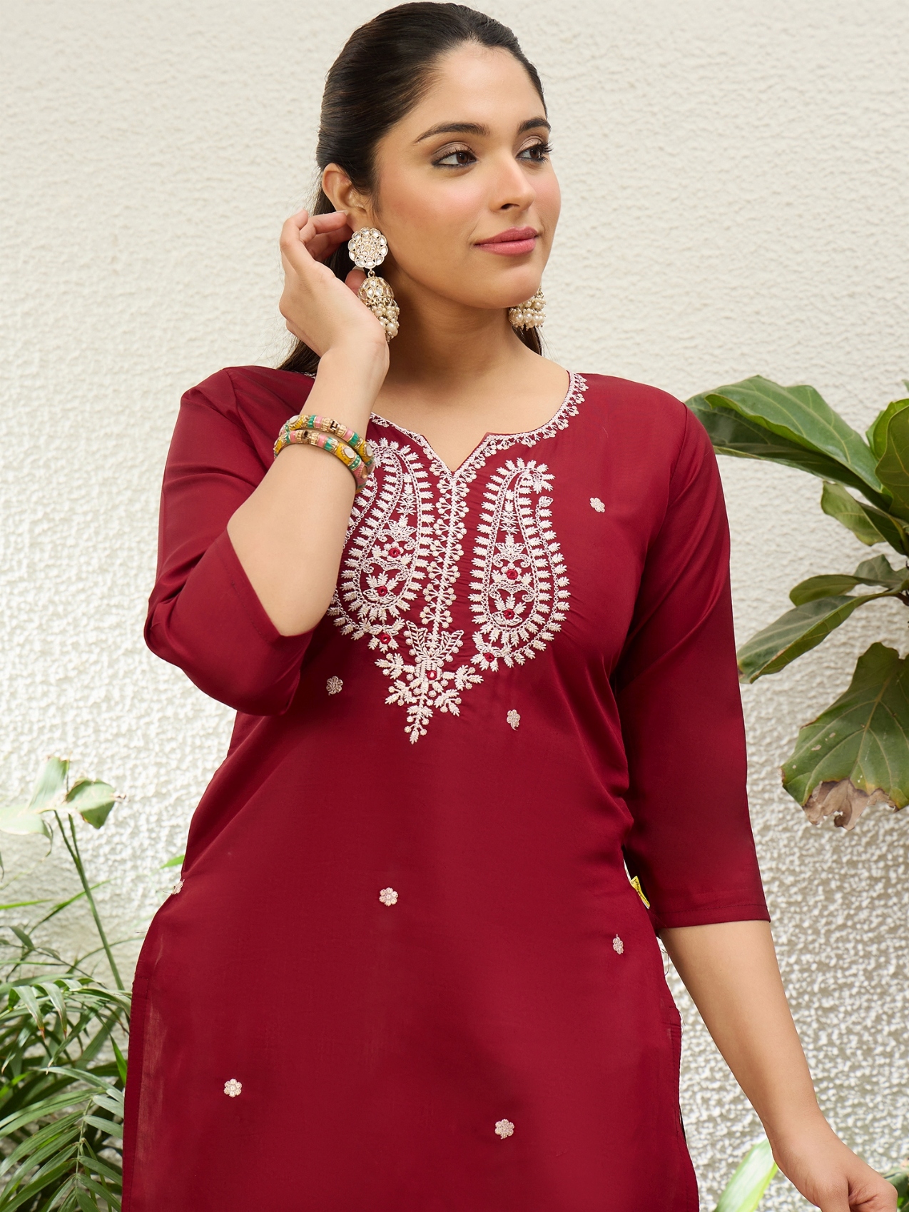 Cherry Embroidered Pattern Embroidery Silk Kurti