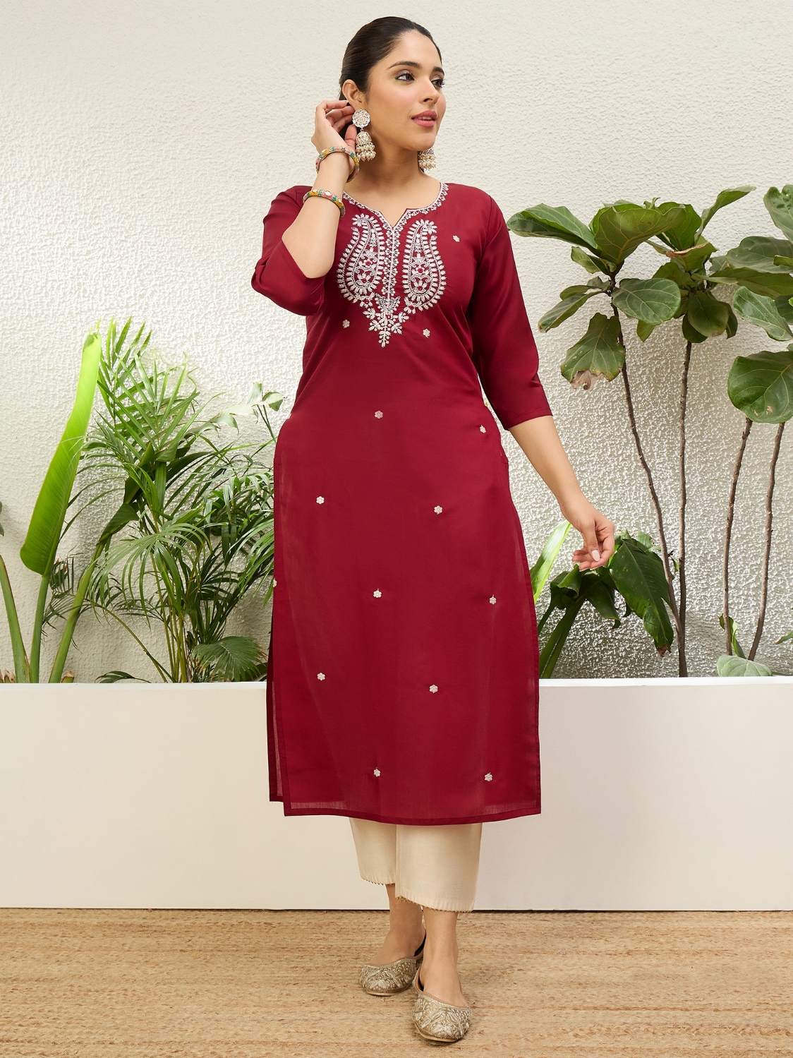 Cherry Embroidered Pattern Embroidery Silk Kurti