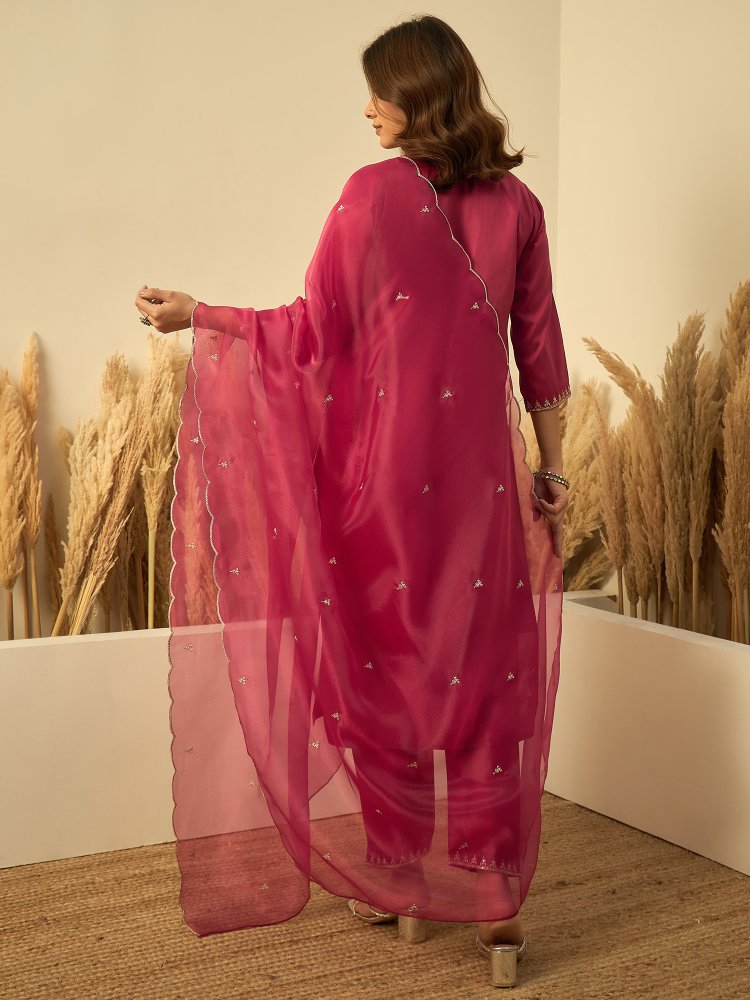 Cherry Embroidered Zora Silk Straight Suit — alternate view