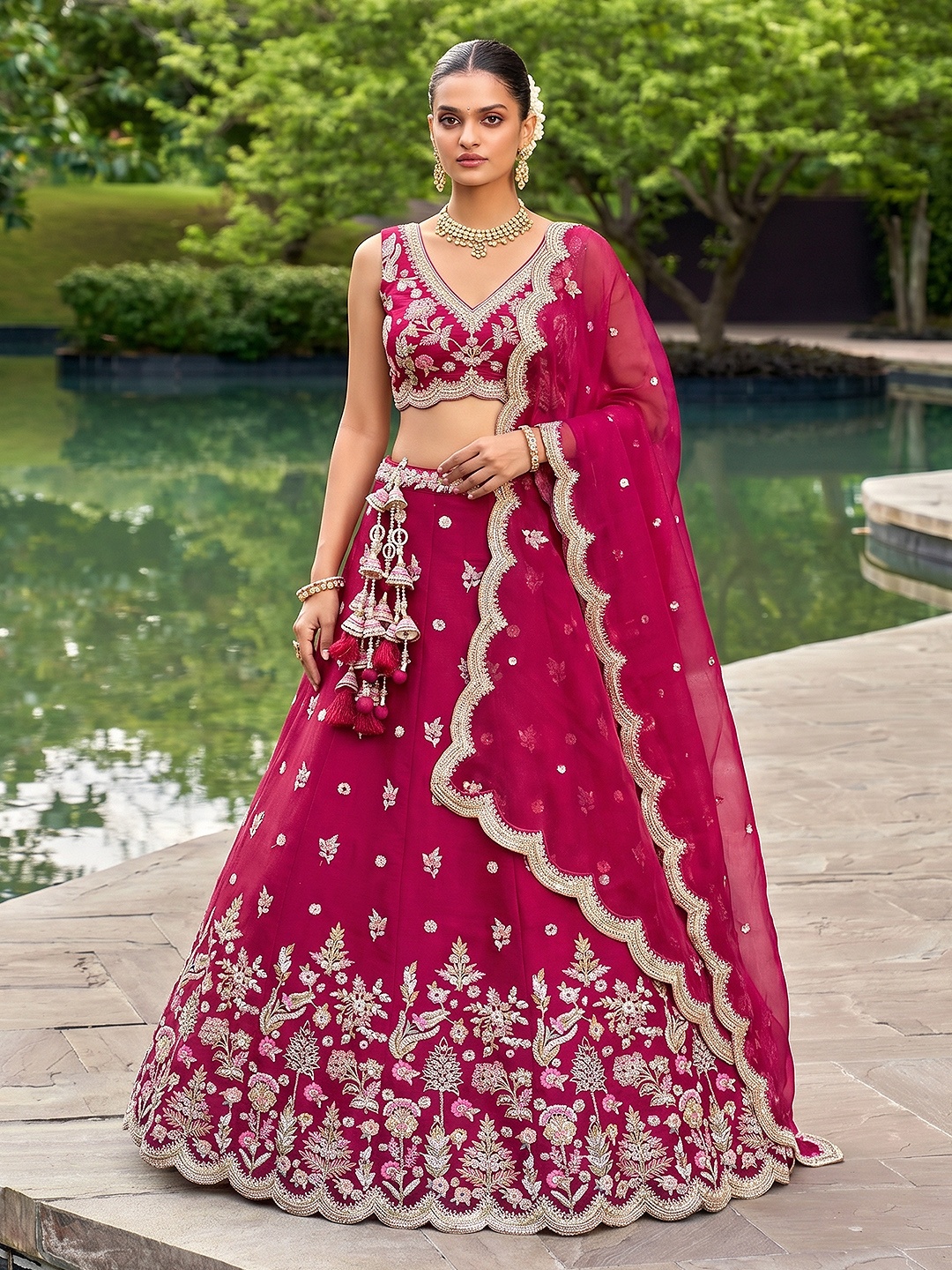 Cherry Floral Embroidered Bridal Lehenga Choli