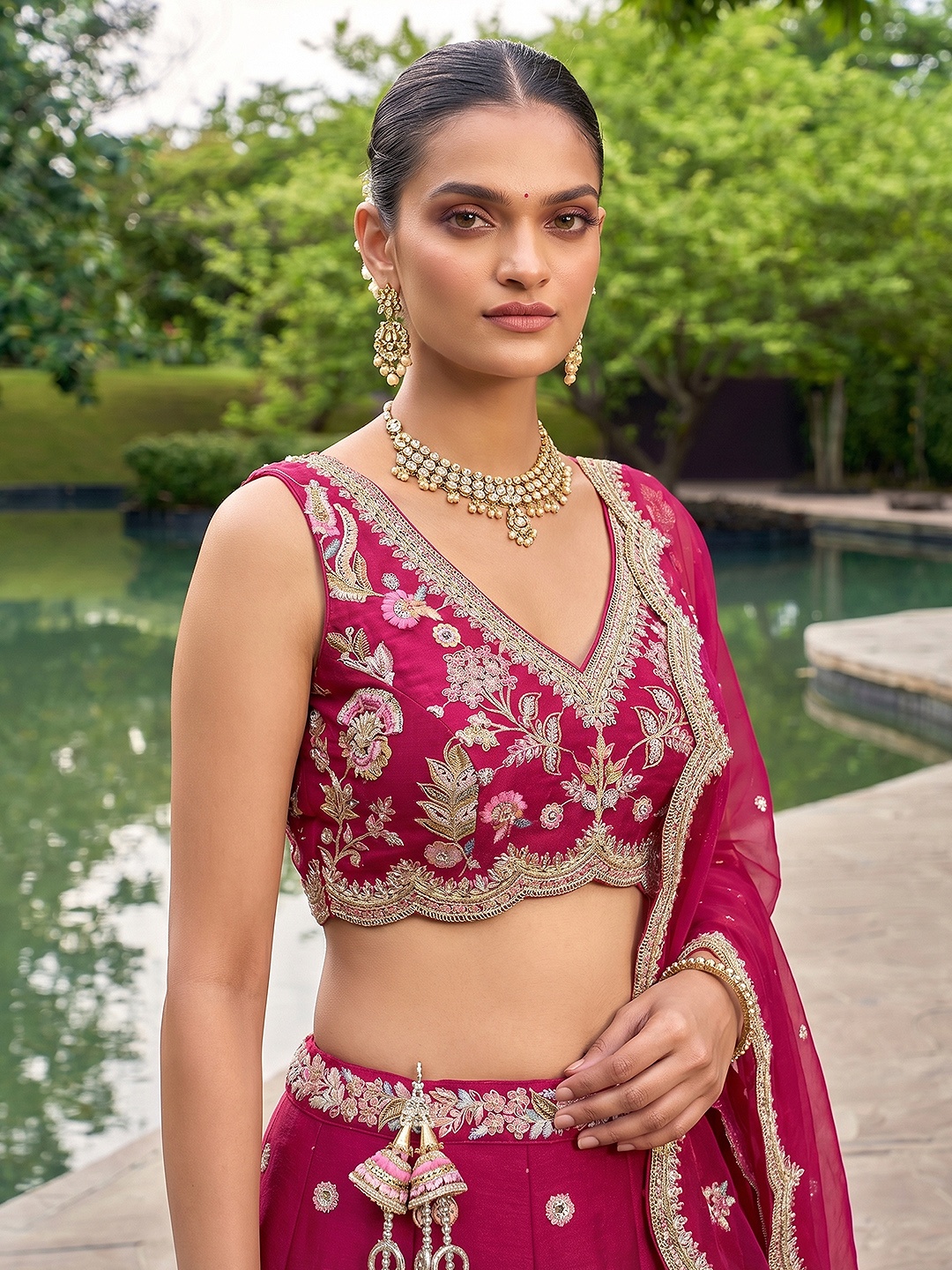 Cherry Floral Embroidered Bridal Lehenga Choli