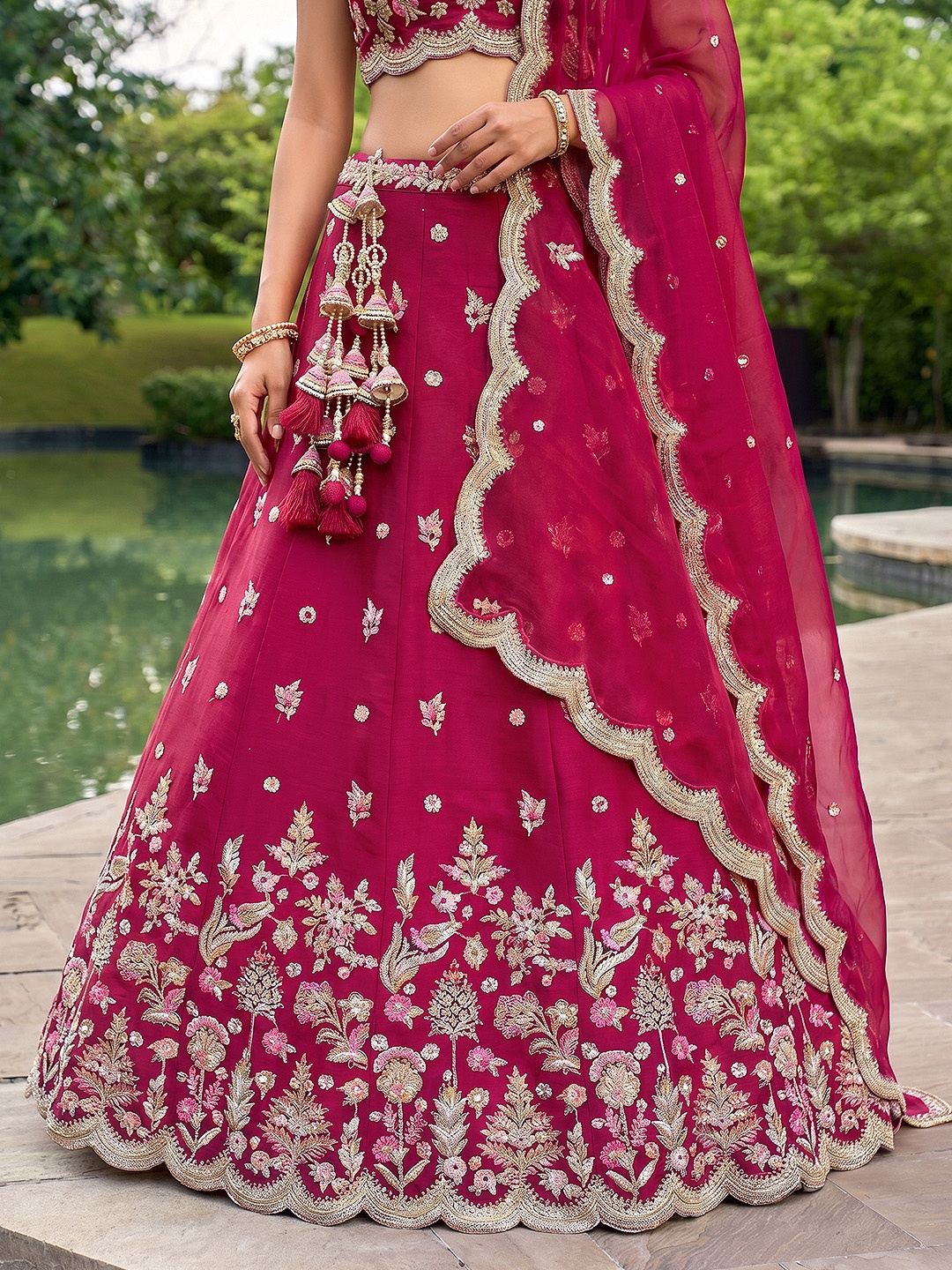 Cherry Floral Embroidered Bridal Lehenga Choli