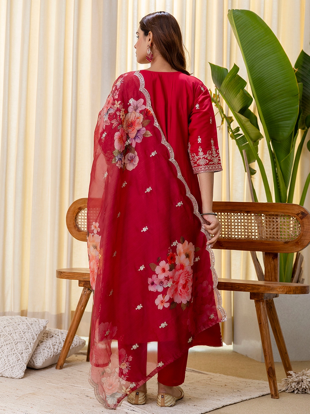 Cherry Floral Embroidered Silk Blend Salwar Suit — alternate view