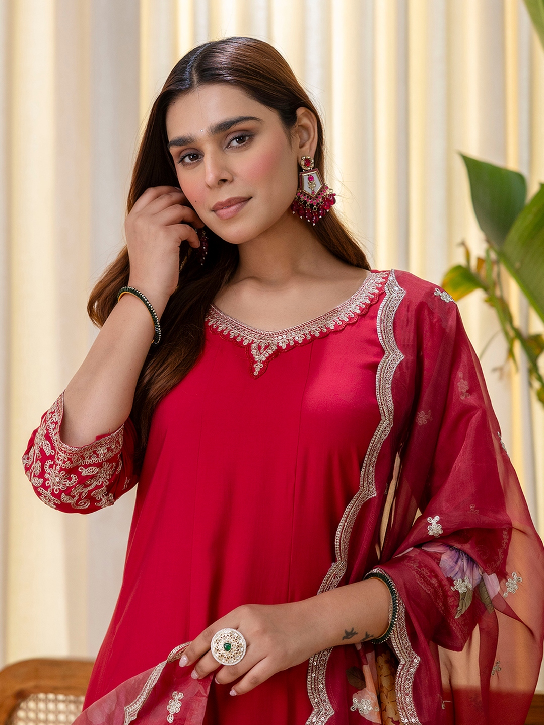 Cherry Floral Embroidered Silk Blend Salwar Suit