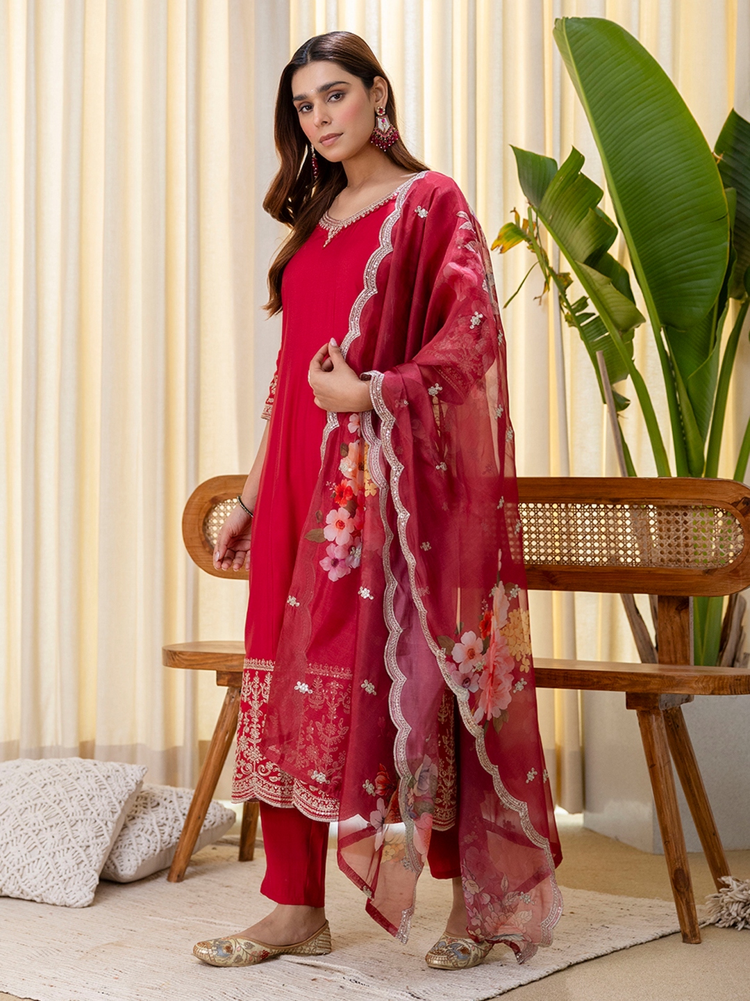 Cherry Floral Embroidered Silk Blend Salwar Suit