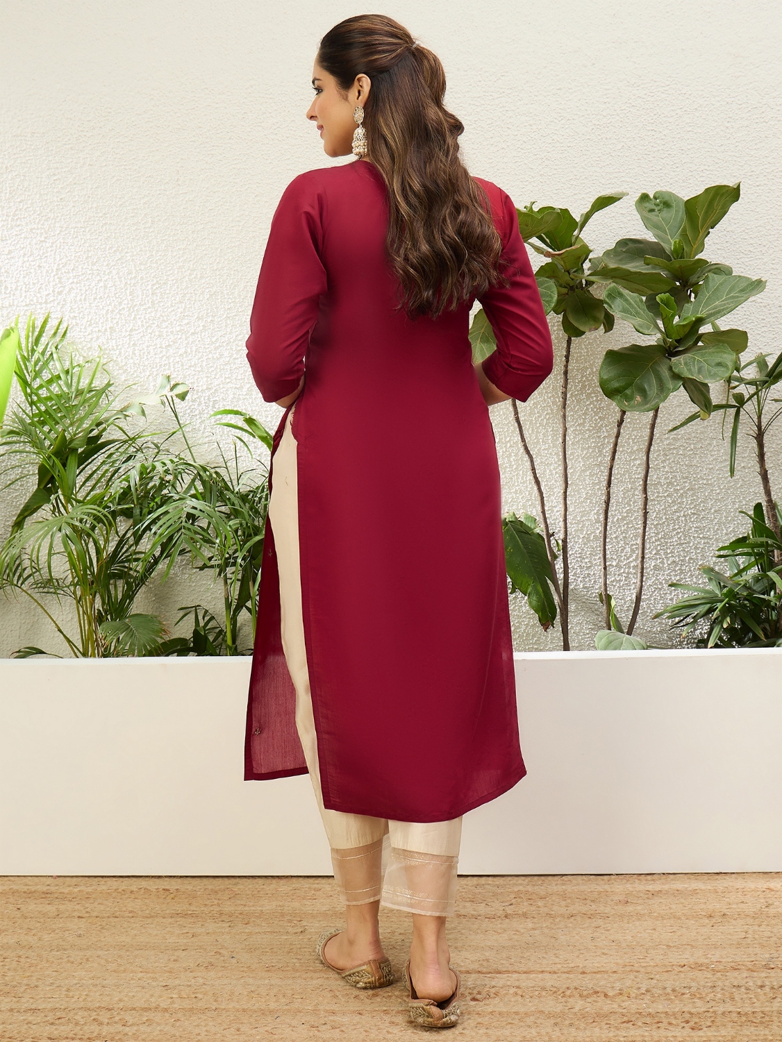 Cherry Floral Embroidery Silk Kurti — alternate view