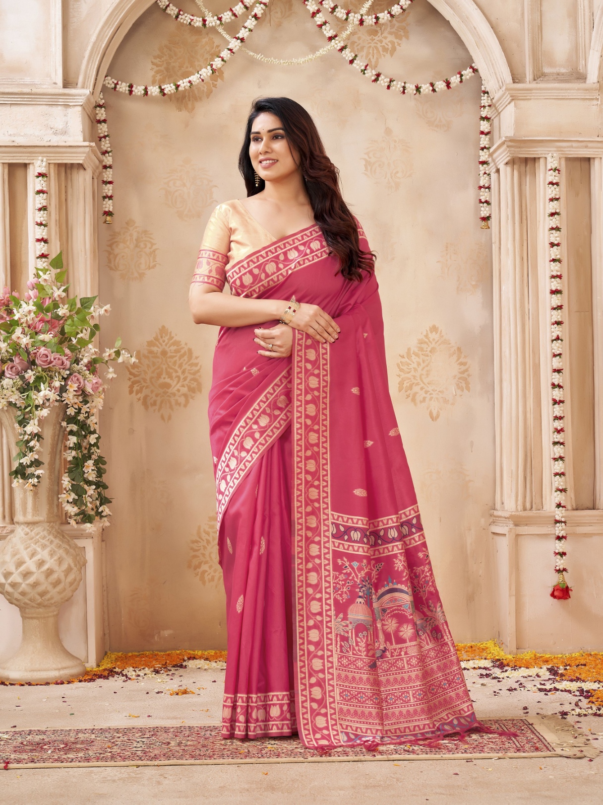 Cherry Woven Designer Handloom Raw Silk Saree