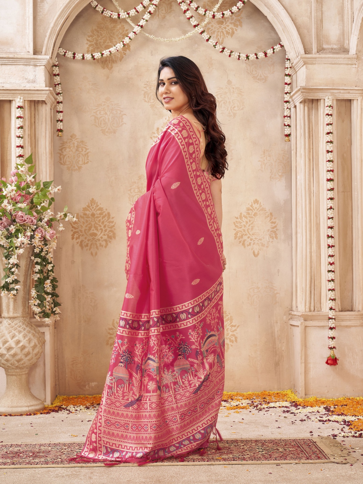 Cherry Woven Designer Handloom Raw Silk Saree — alternate view