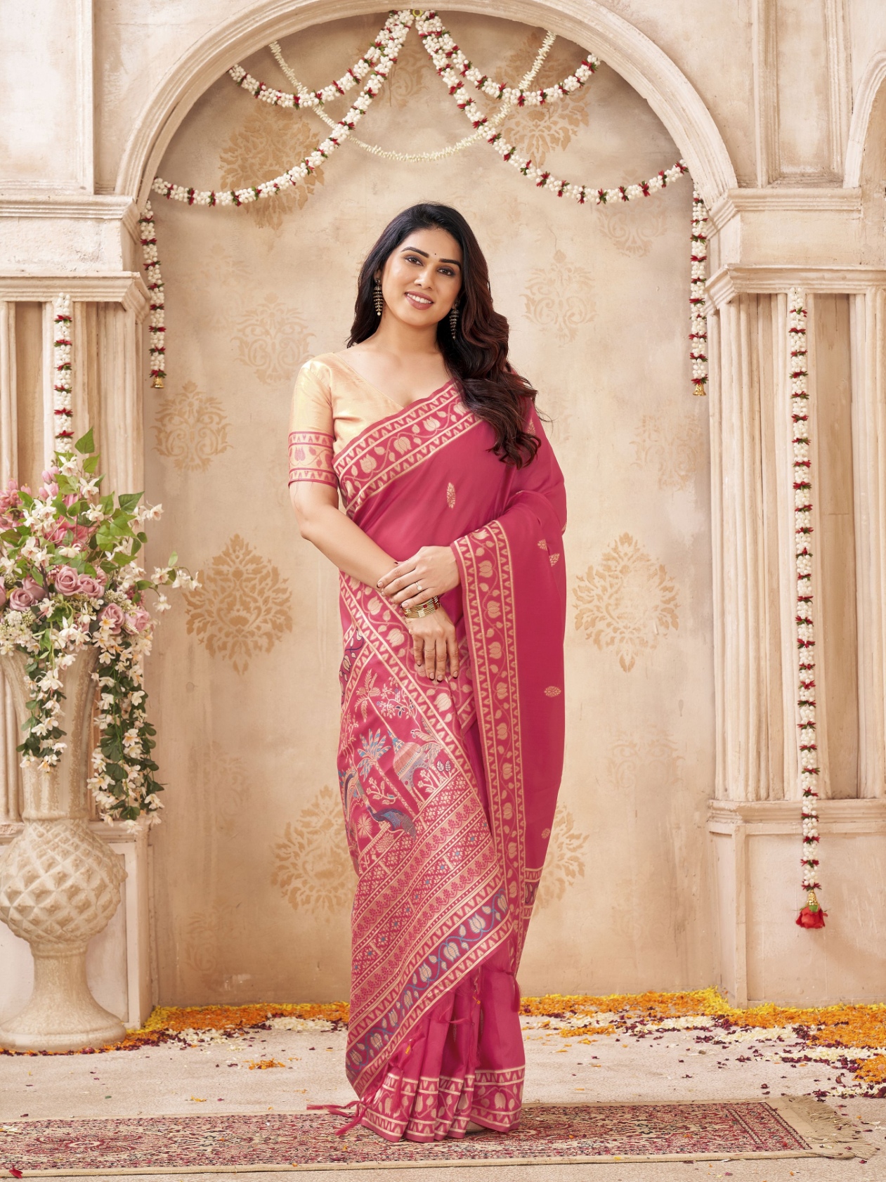 Cherry Woven Designer Handloom Raw Silk Saree