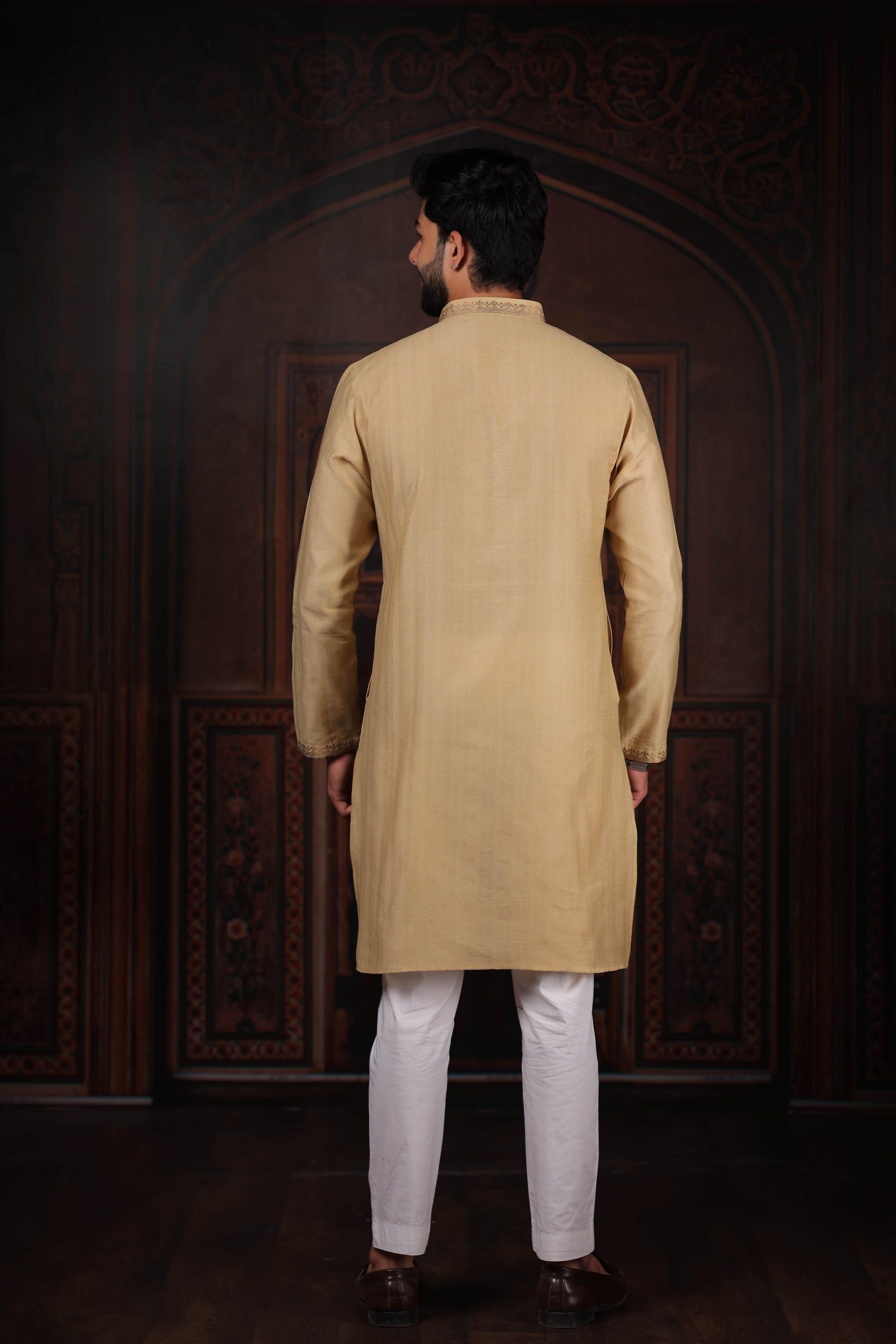 Chikoo Butti Jacquard Cotton Kurta Pyjama — alternate view