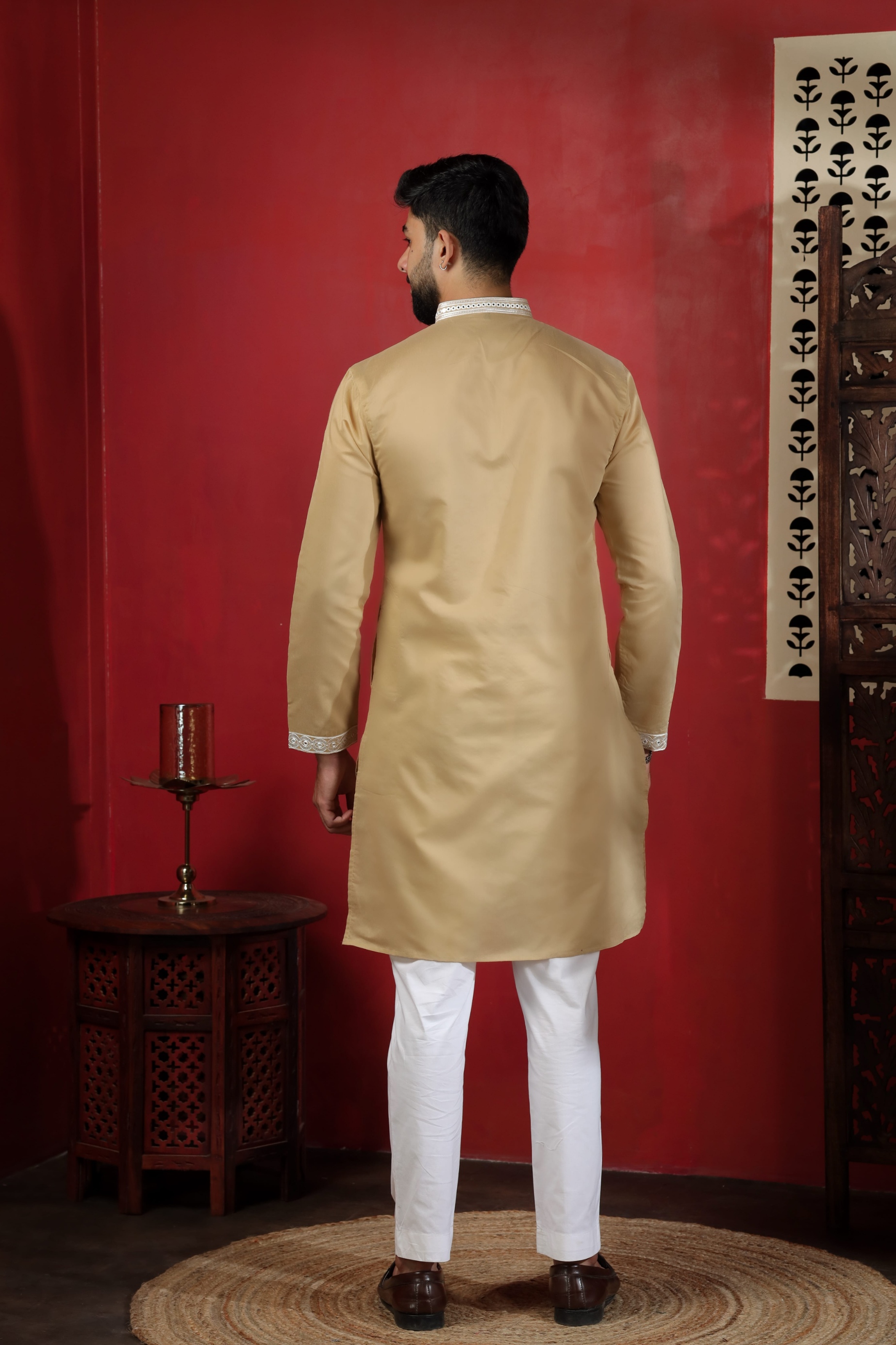 Chikoo Embroidered Cotton Kurta Pyjama — alternate view