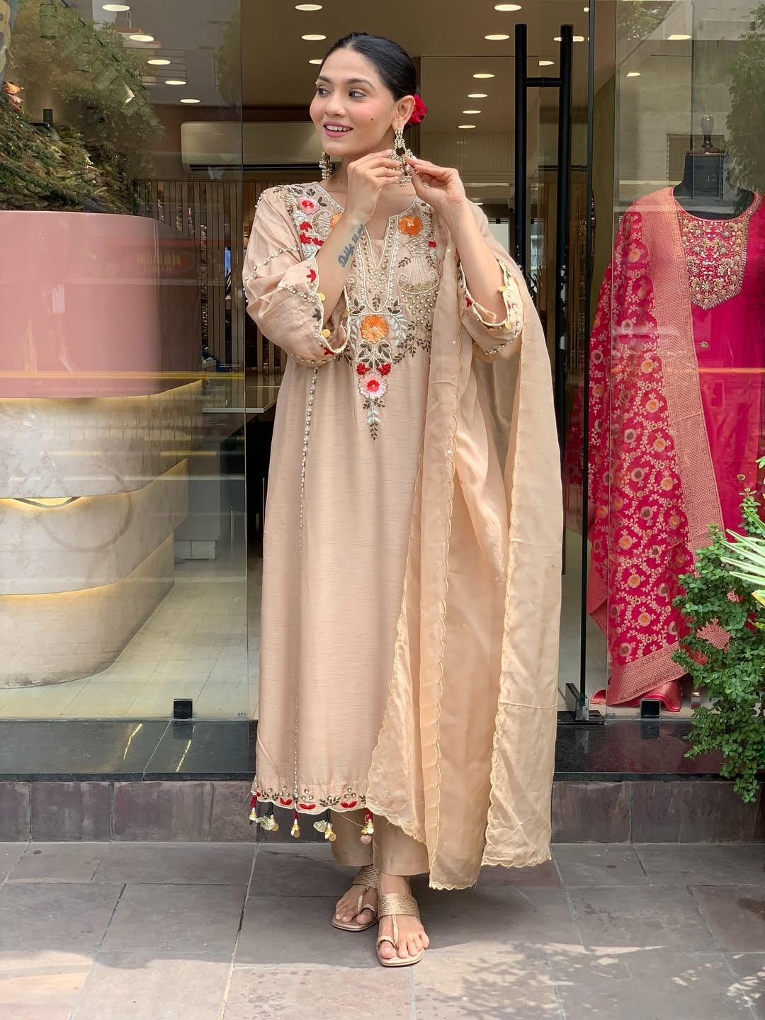 Chiku Embroidered P V Chanderi Straight Kurta Set