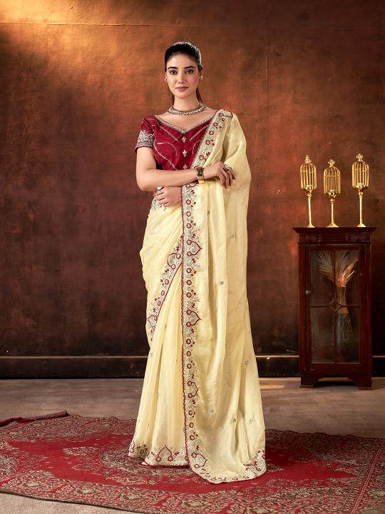 Chiku Embroidered Space Silk Saree