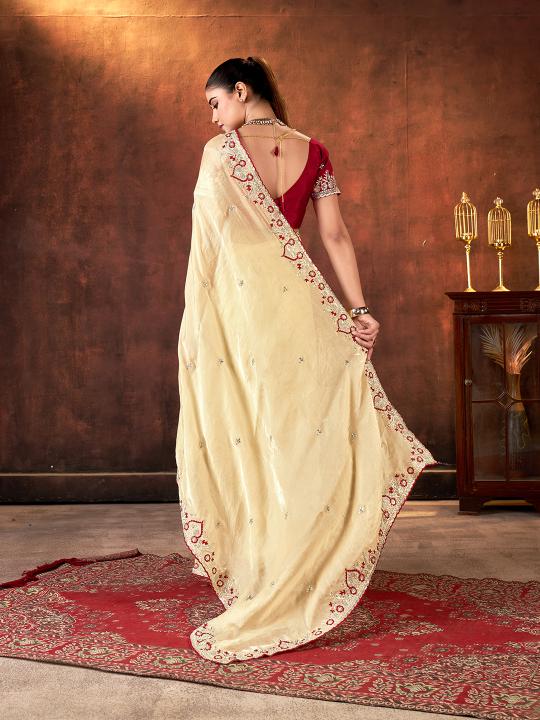 Chiku Embroidered Space Silk Saree — alternate view