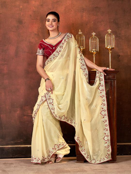 Chiku Embroidered Space Silk Saree