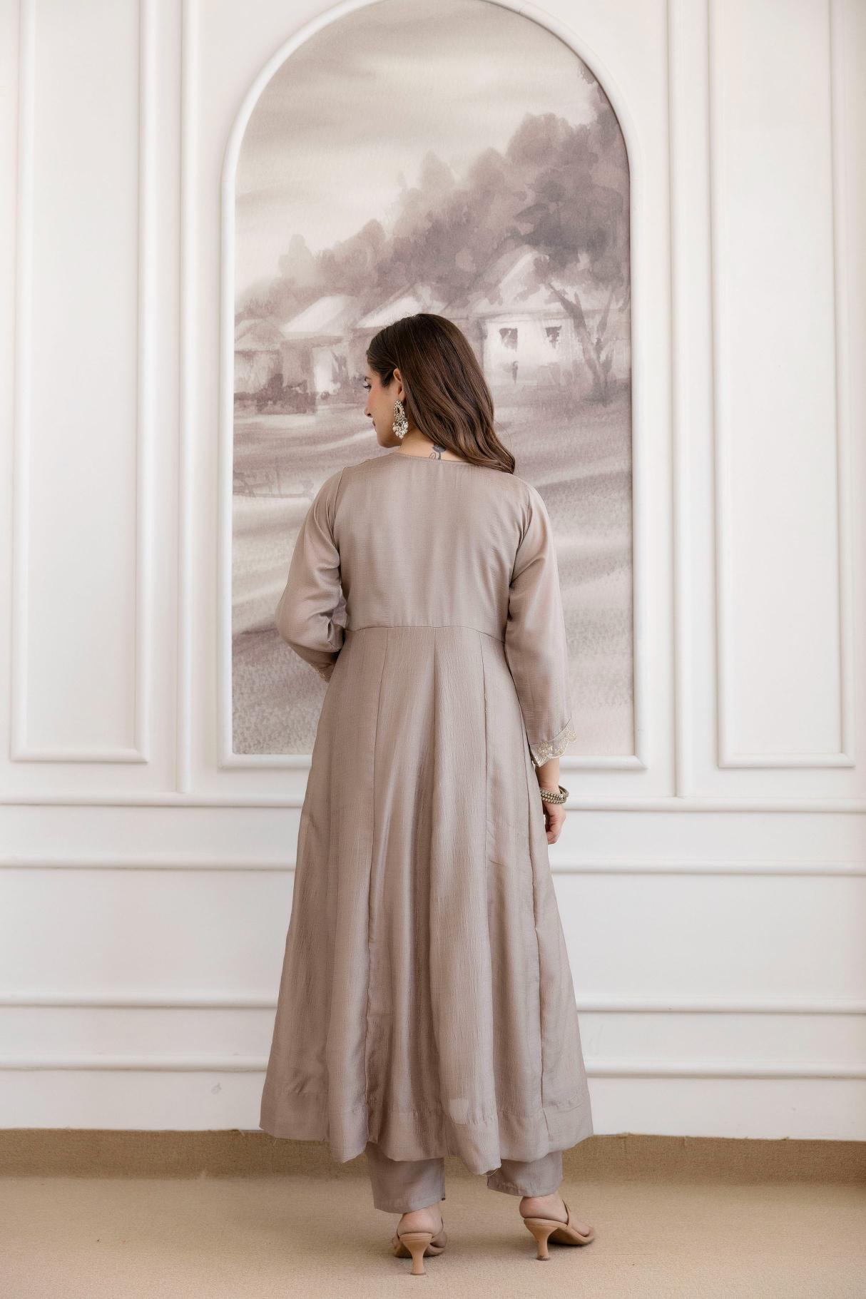 Chiku Embroidered Vichitra Silk Anarkali Suit — alternate view