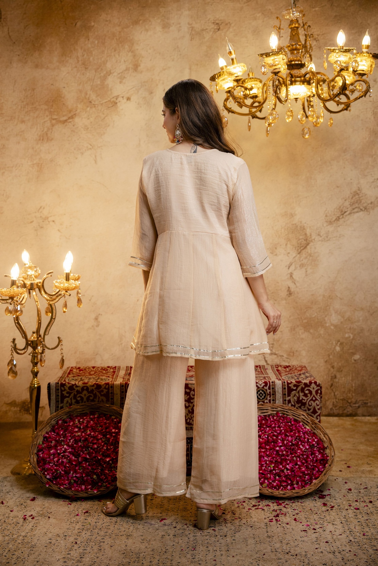 Chiku Floral Designer Embroidery Crunchy Palazzo Suit