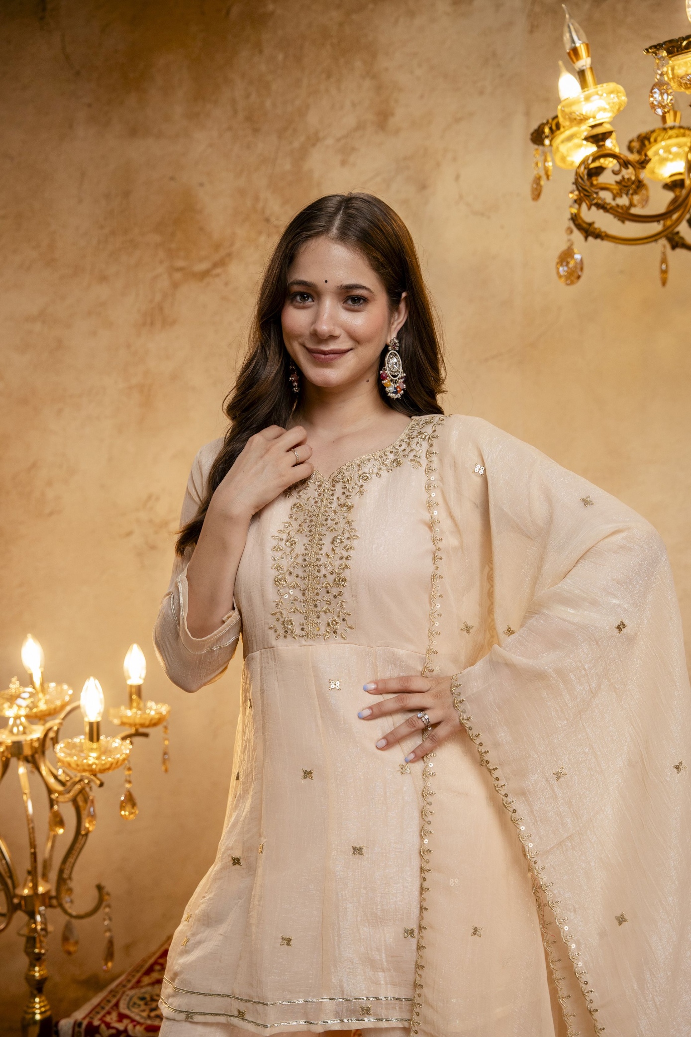 Chiku Floral Designer Embroidery Crunchy Palazzo Suit — alternate view