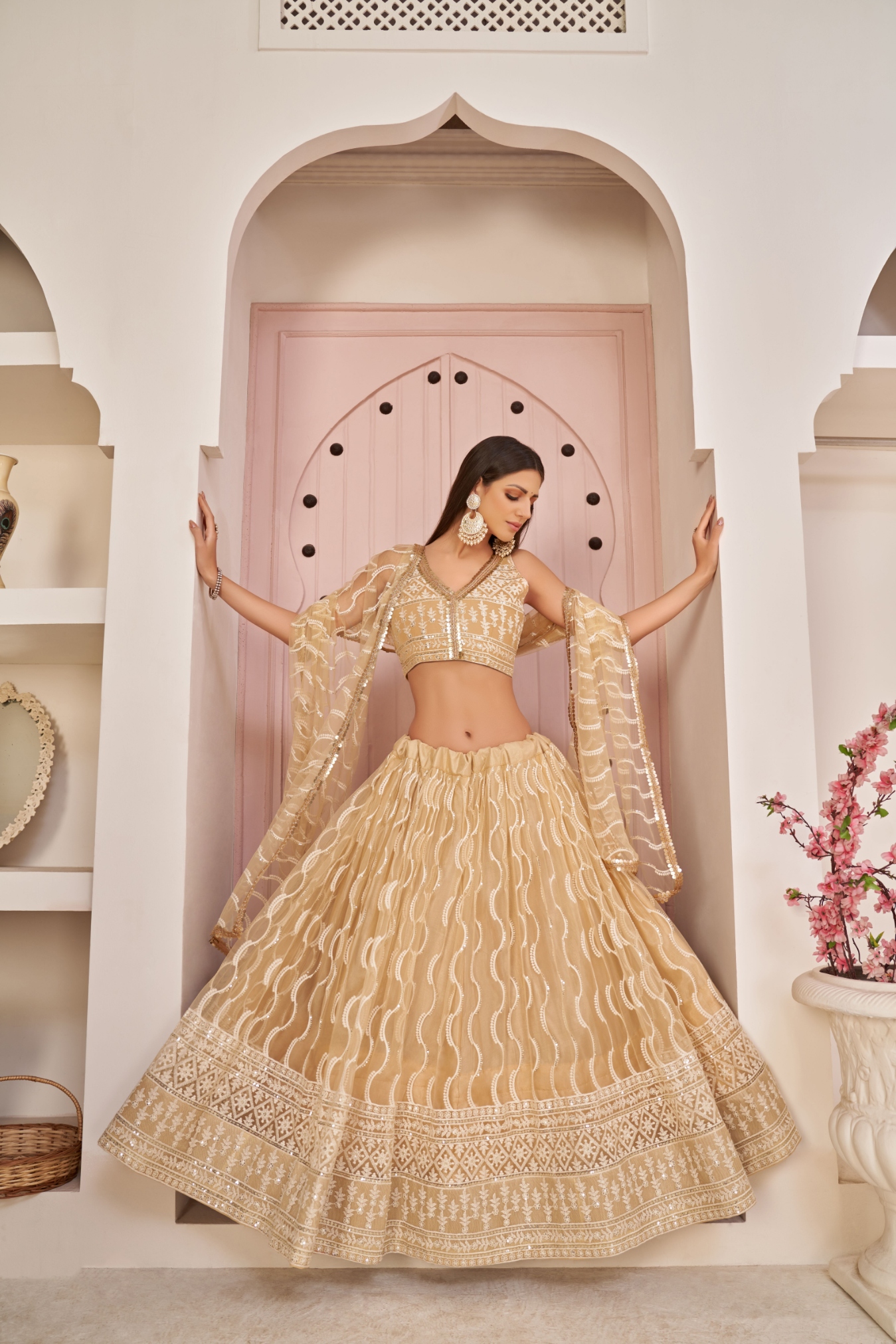 Chiku Geometric Sequins Butterfly Net Flared Lehenga Choli