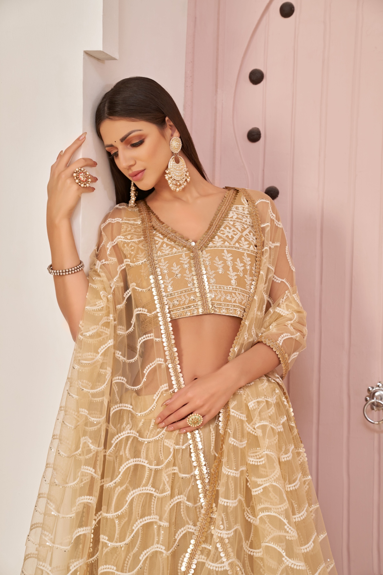 Chiku Geometric Sequins Butterfly Net Flared Lehenga Choli