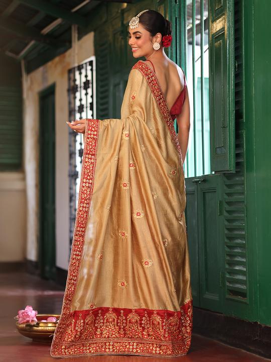 Chiku Maroon Satin Designer Saree — alternate view