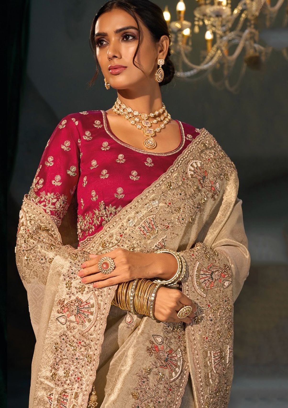 Chiku Paisley Zari Thread Kanjivaram Saree