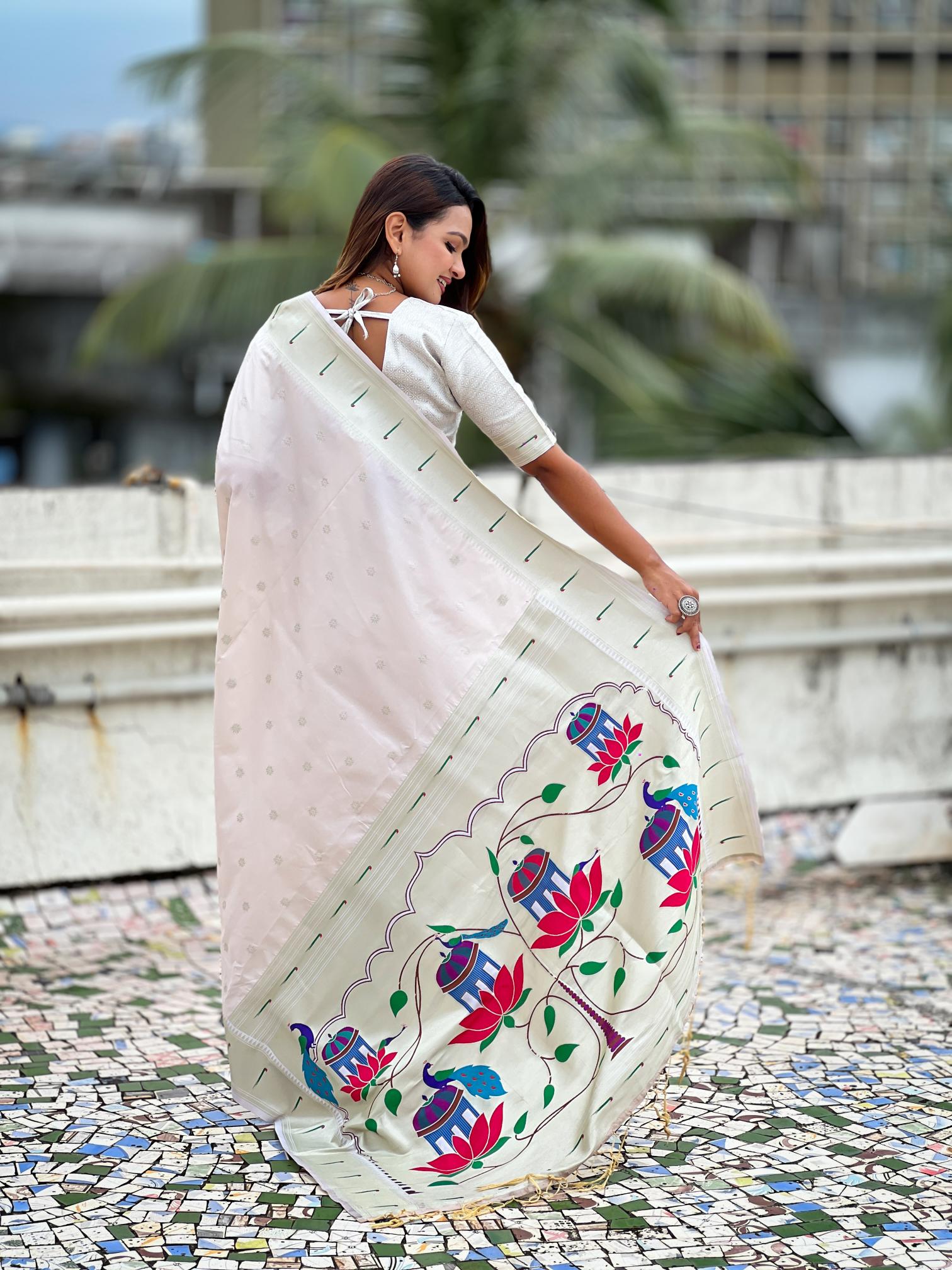 Chiku Paithani Silk Saree — alternate view