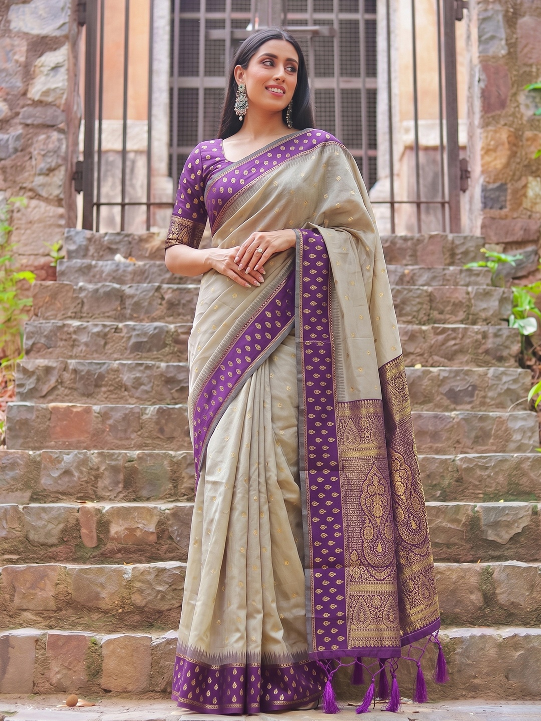 Chiku Purple Weaving Zari Cotton Saree