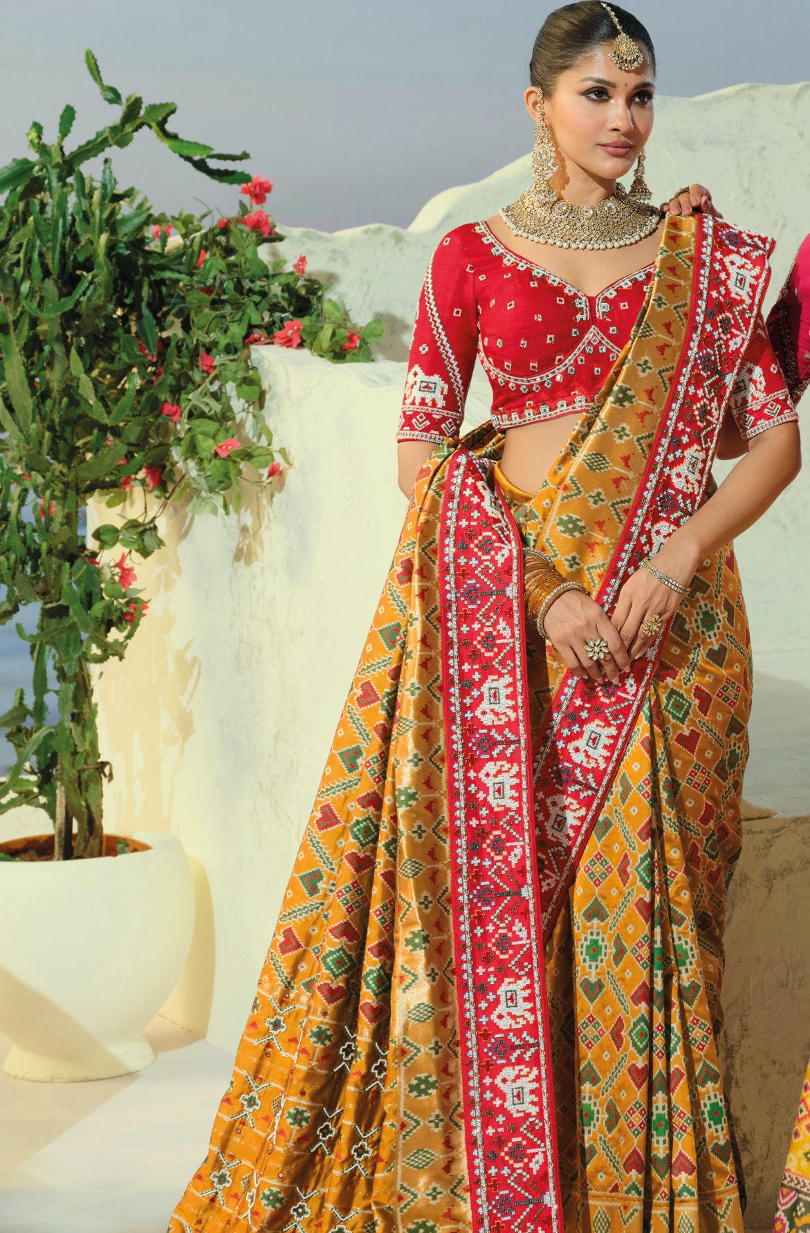 Chiku Red Patola Moti Beads Pure Patan Saree — alternate view