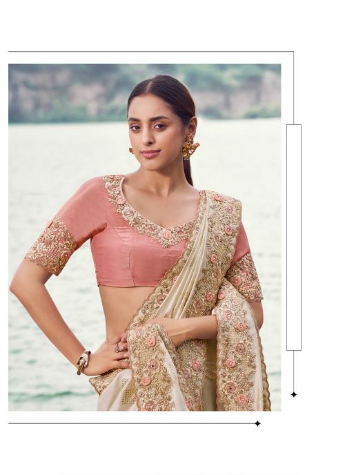 Chiku Satin Silk Saree with Heavy Embroidery — alternate view