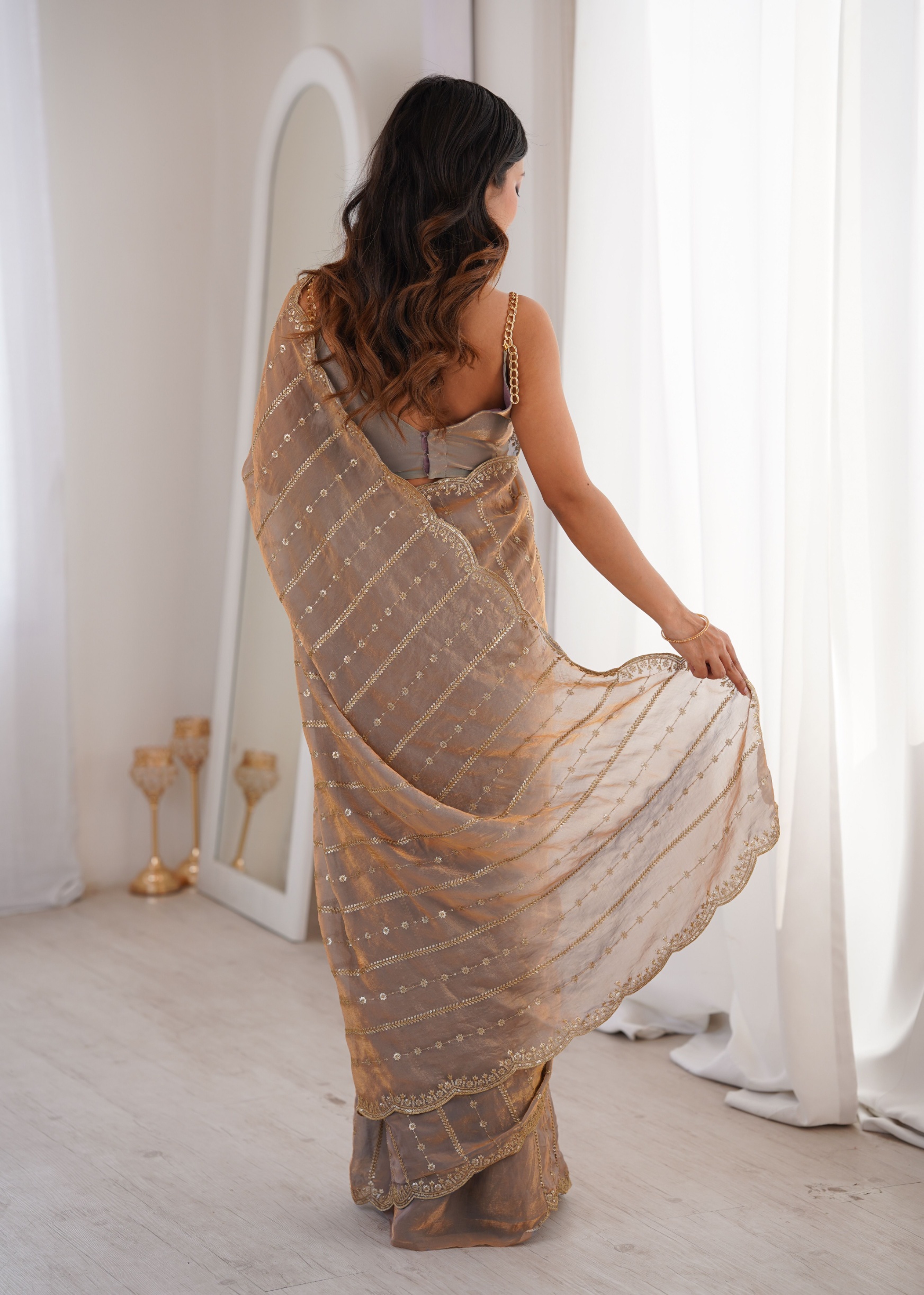 Chiku Sequin Embroidered Fendy Satin Saree — alternate view