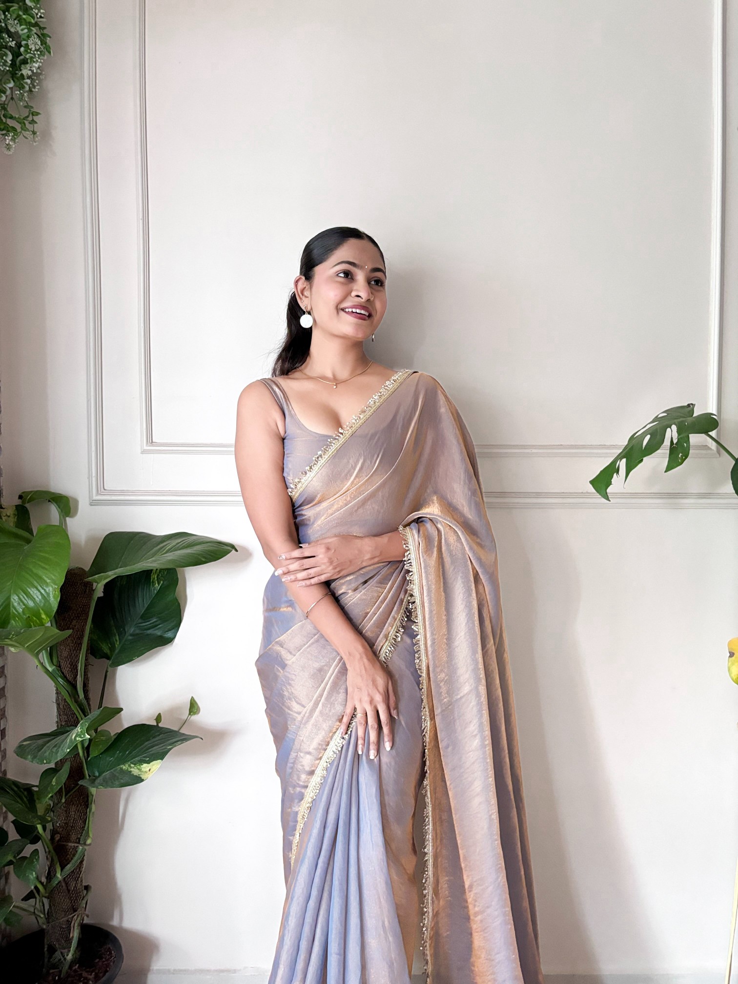 Chiku Sequin Fendy Satin Saree