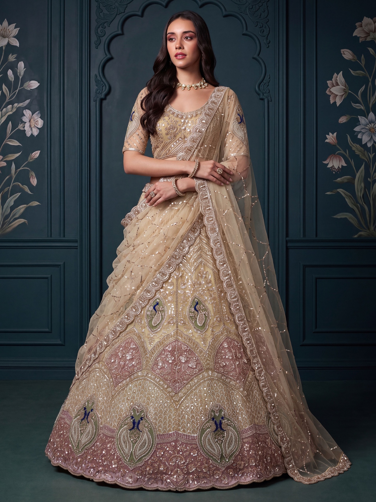 Chiku Sequin Zari Net Bridal Lehenga Choli