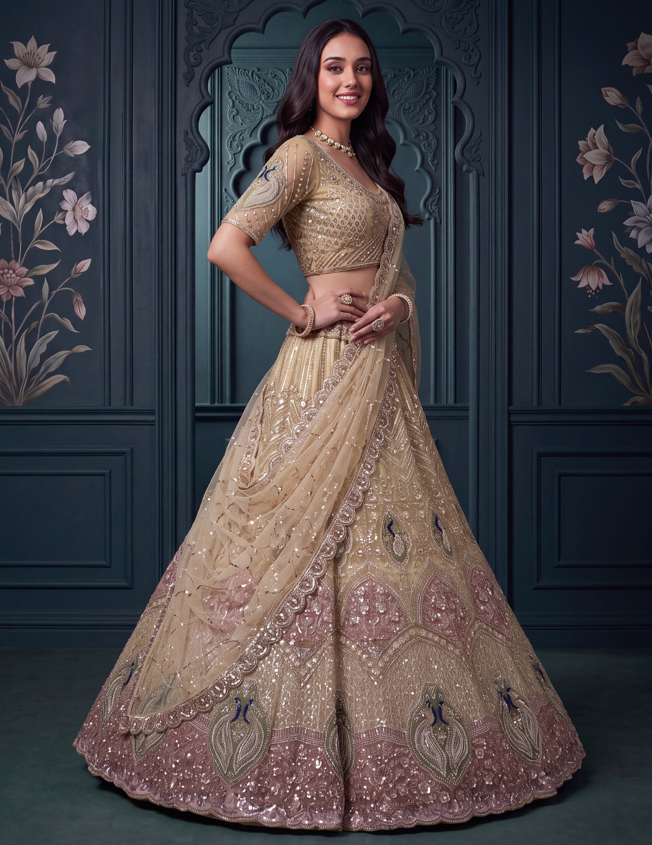 Chiku Sequin Zari Net Bridal Lehenga Choli — alternate view