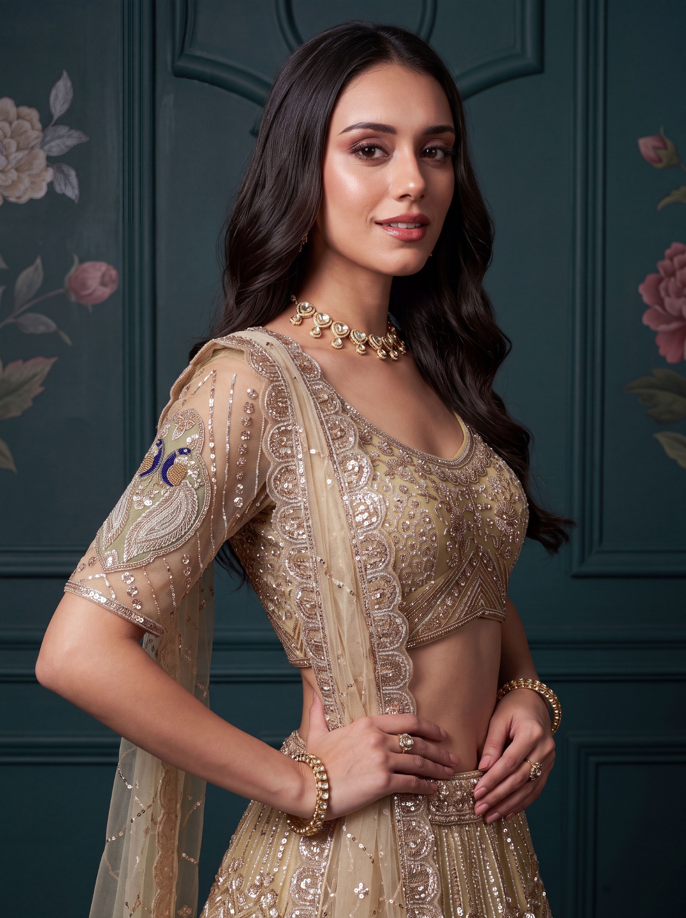 Chiku Sequin Zari Net Bridal Lehenga Choli