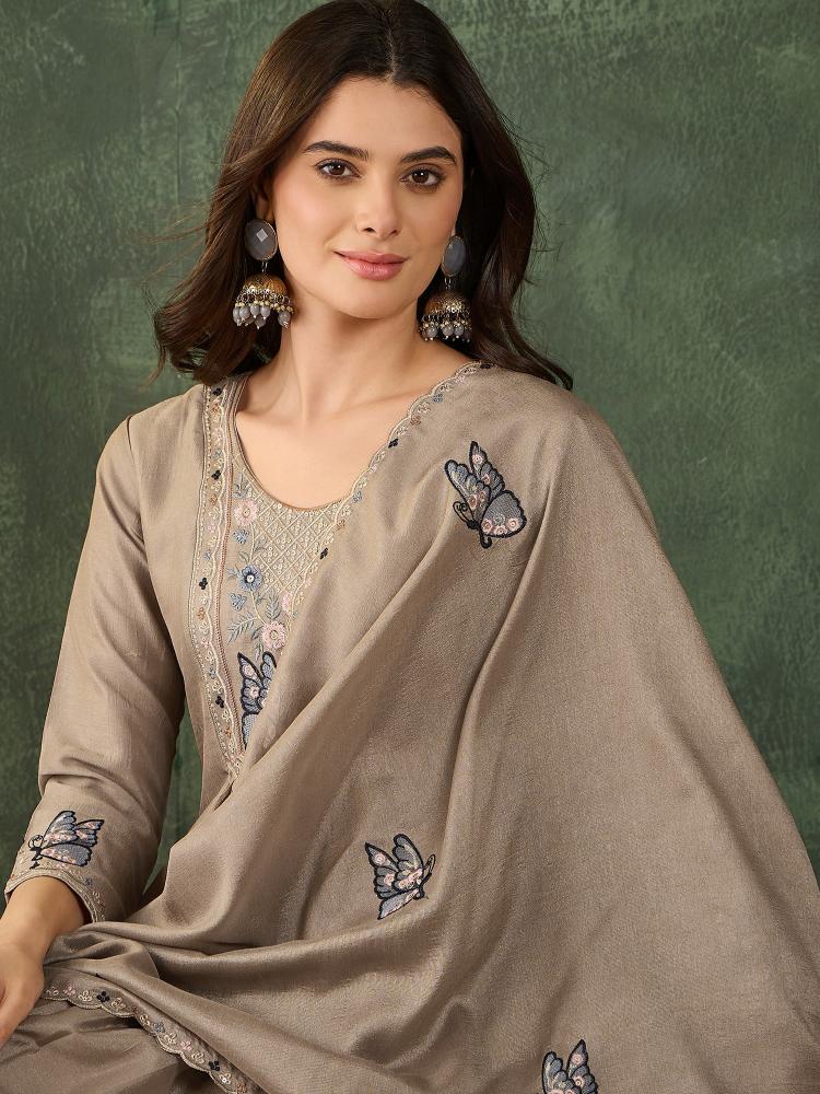 Chiku Vichitra Silk Embroidered Readymade Suit
