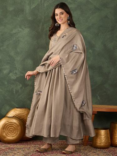 Chiku Vichitra Silk Embroidered Readymade Suit